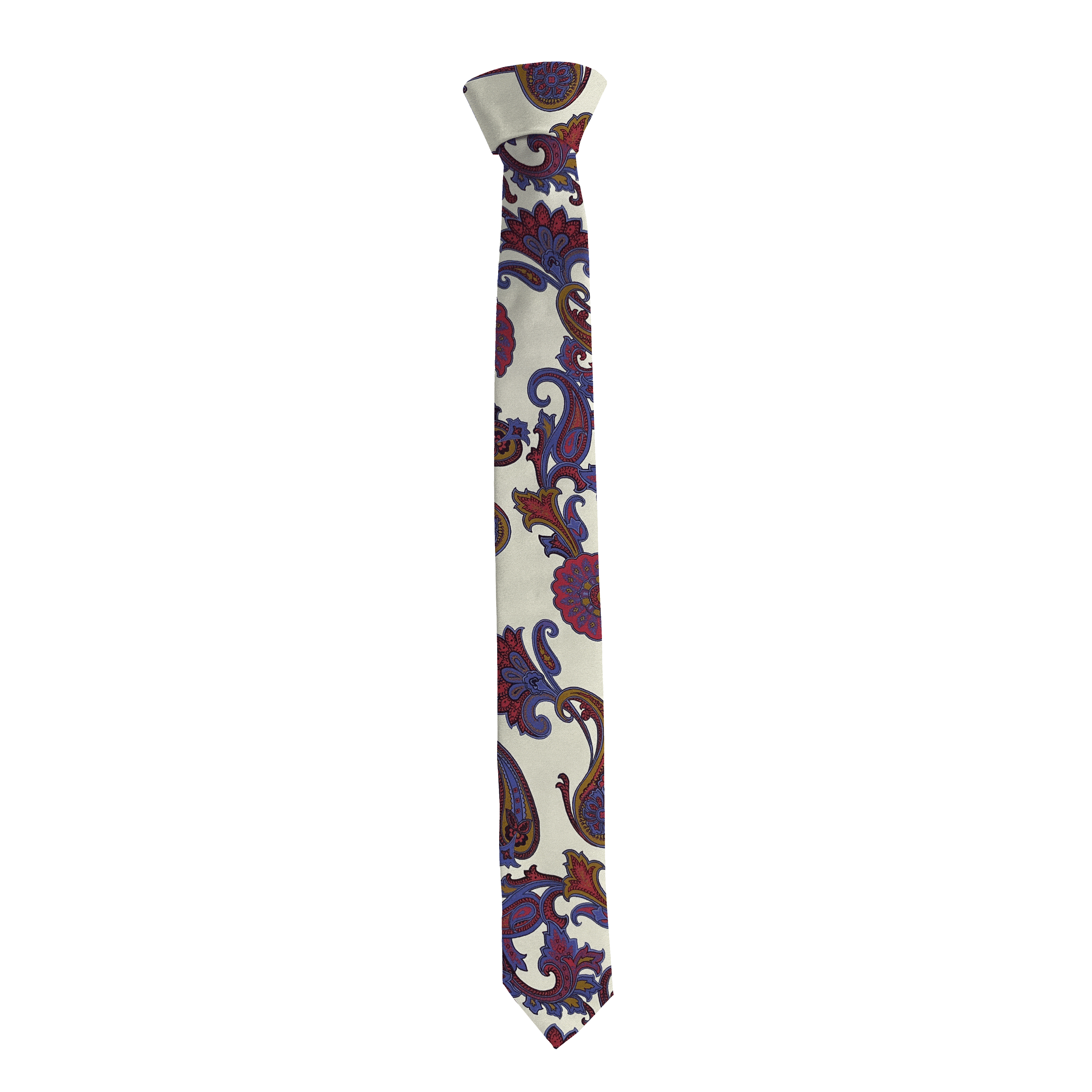 [T-55-M-60-6844] Krawatte aus Seide, Breite: 55, Stoff: großes mehrfarbiges Paisley auf crème (6844) (Standardlänge (150))