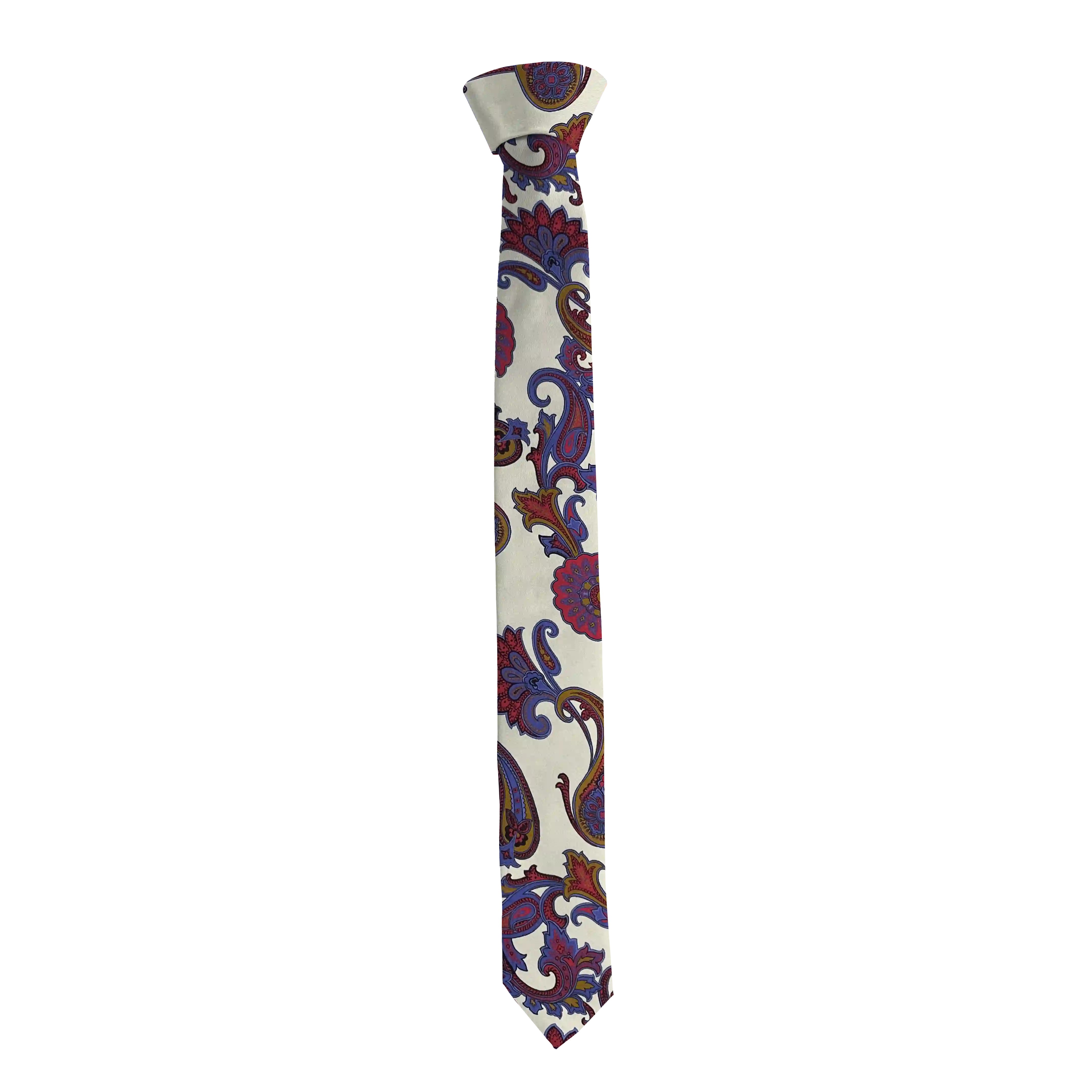 Krawatte aus Seide, Breite: 55 mm, Stoff: großes mehrfarbiges Paisley auf crème (6844)