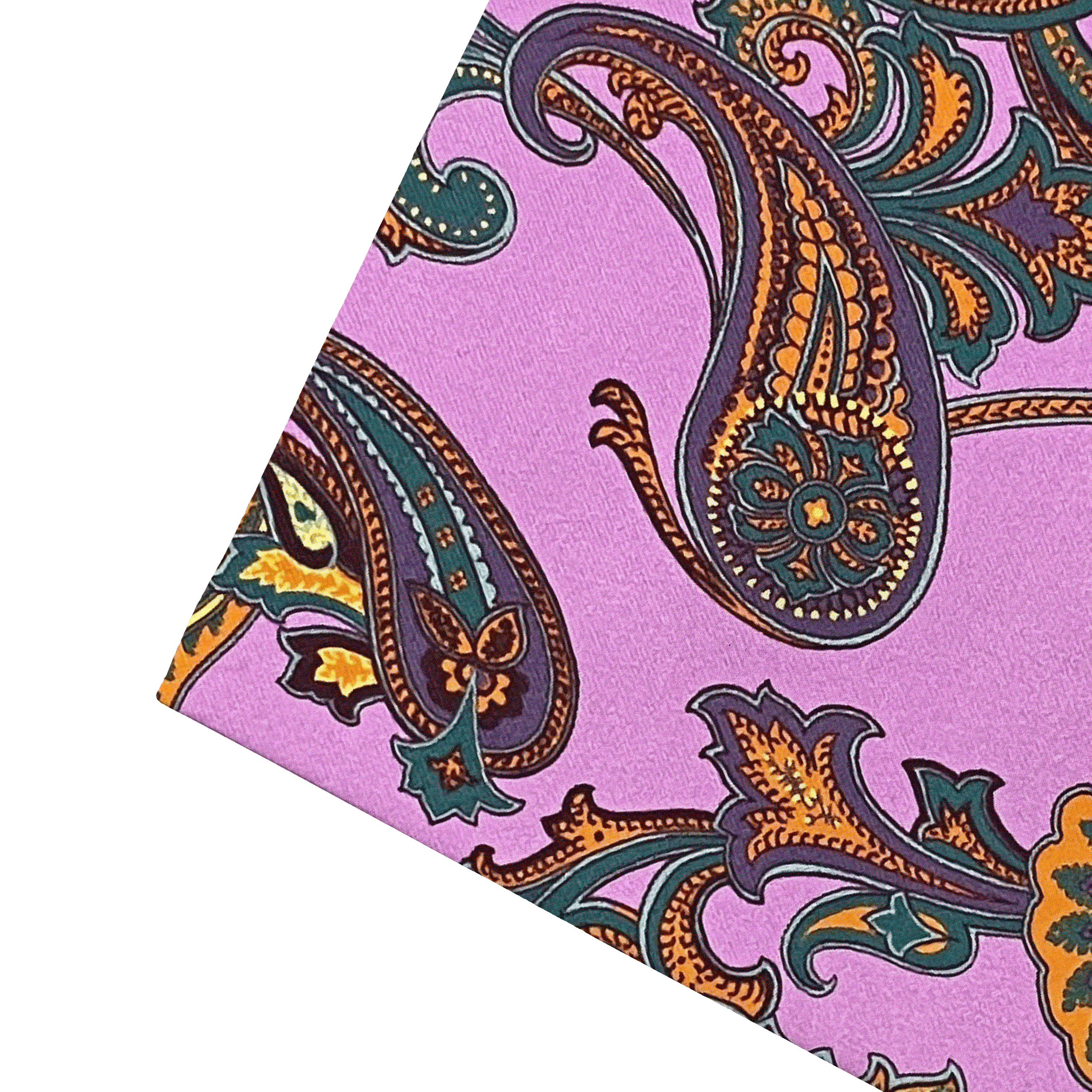 Ziertuch aus Seide, 30 x 30 cm, Stoff: großes mehrfarbiges Paisley auf lila (6845)