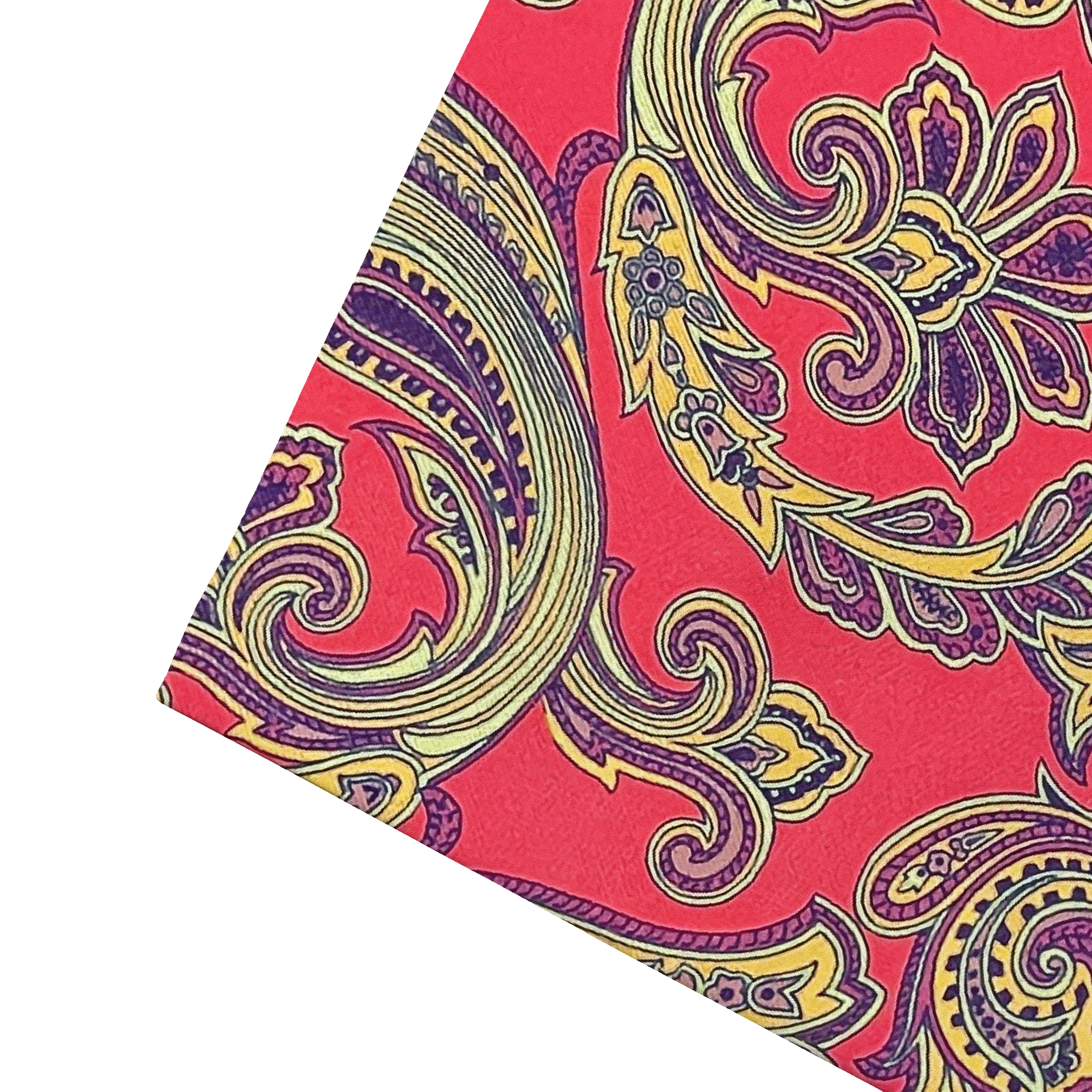Ziertuch aus Seide, 30 x 30 cm, Stoff: großes mehrfarbiges Paisley auf rot (6752)