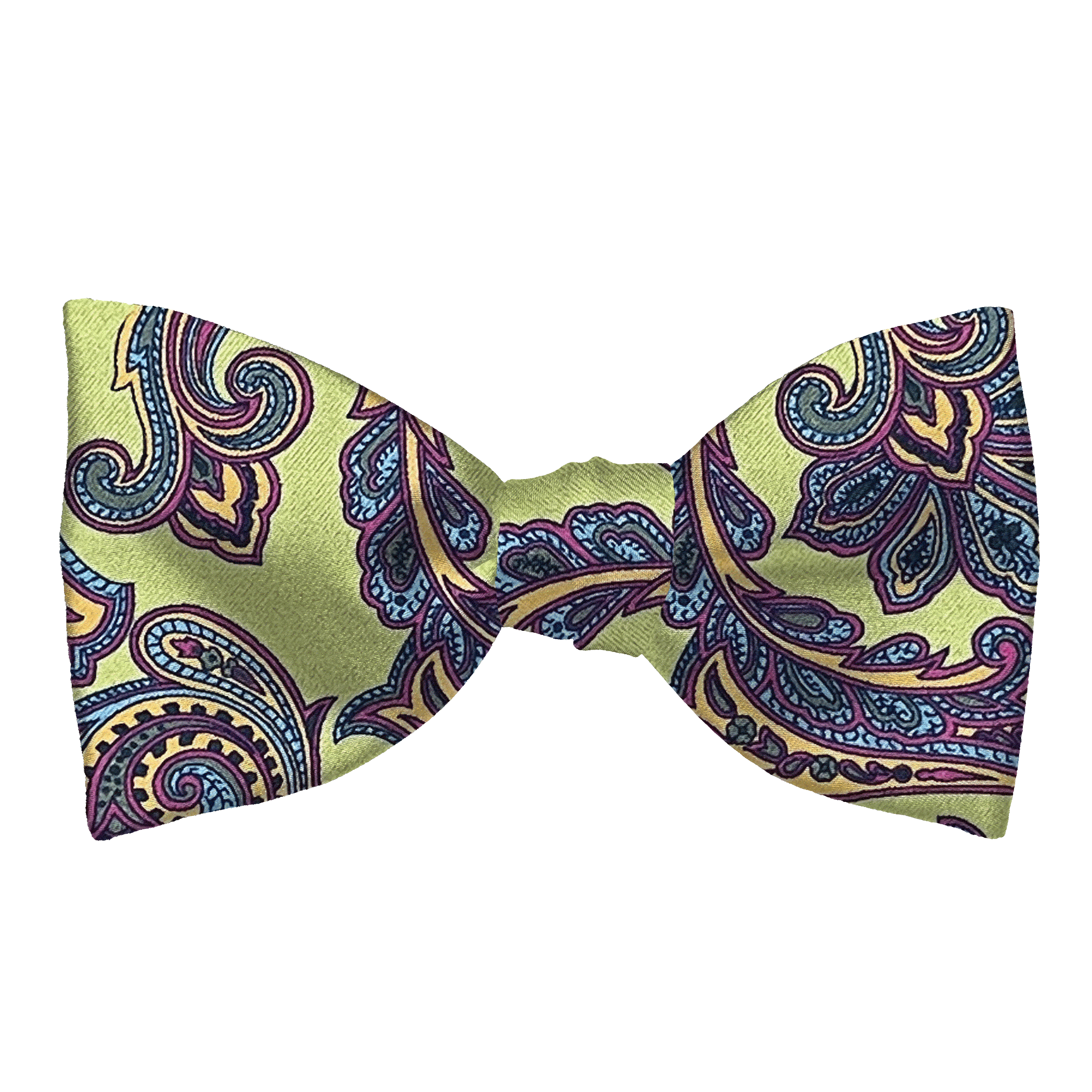 [BT-S-65-E-60-6753] Schleife aus Seide, Form: gerade, Höhe: 65, Stoff: großes mehrfarbiges Paisley auf grün (6753) (EASY: vorgebunden mit verstellbarer Größe)