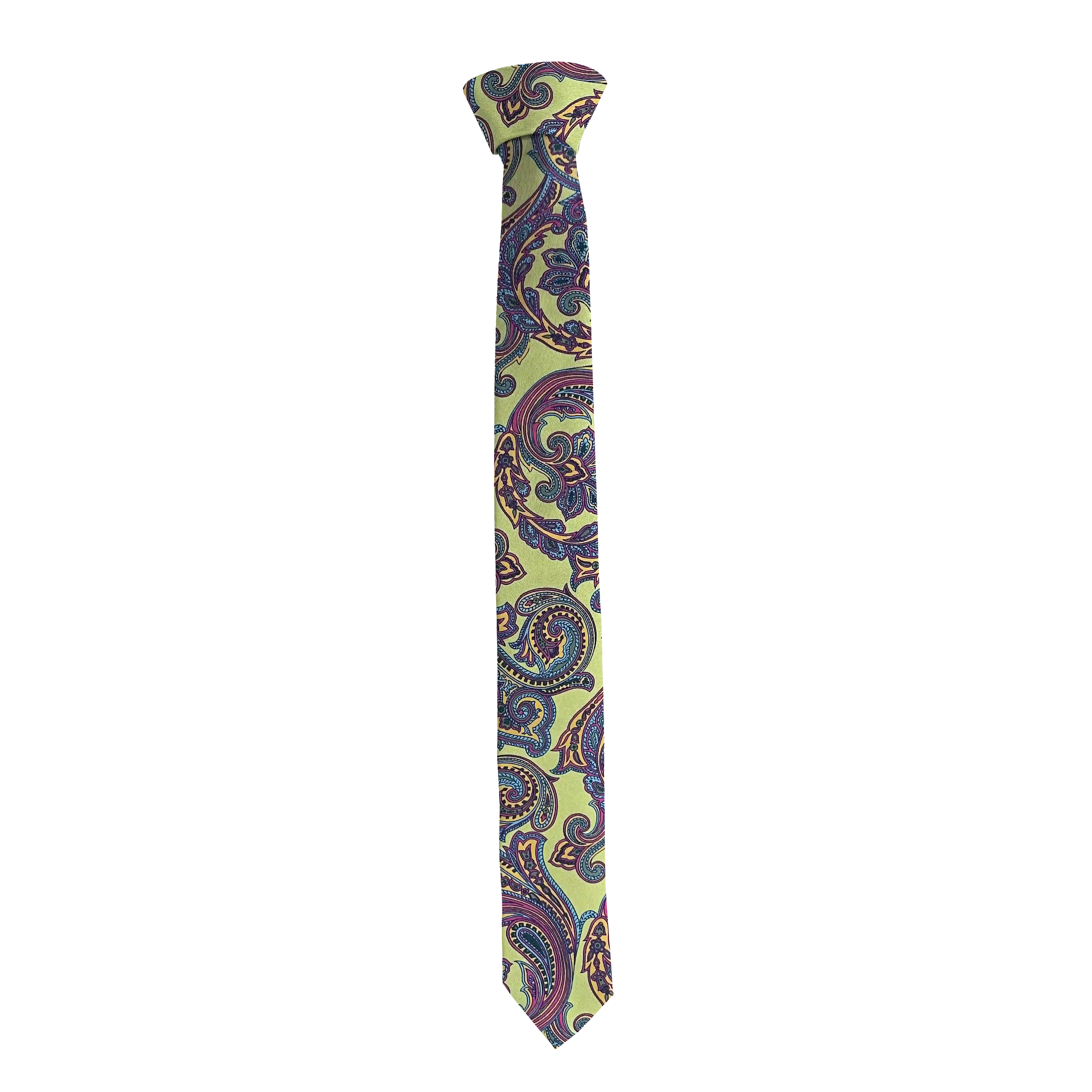 [T-55-M-60-6753] Krawatte aus Seide, Breite: 55 mm, Stoff: großes mehrfarbiges Paisley auf grün (6753) (Standardlänge (150 cm))