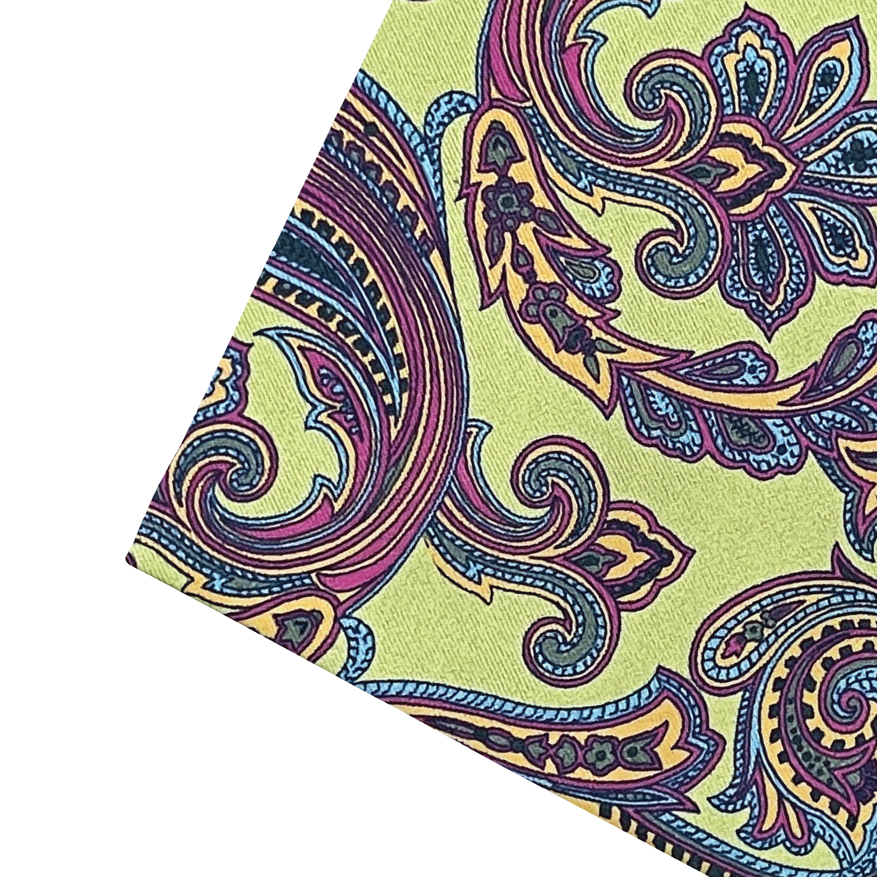 Ziertuch aus Seide, 30 x 30 cm, Stoff: großes mehrfarbiges Paisley auf grün (6753)