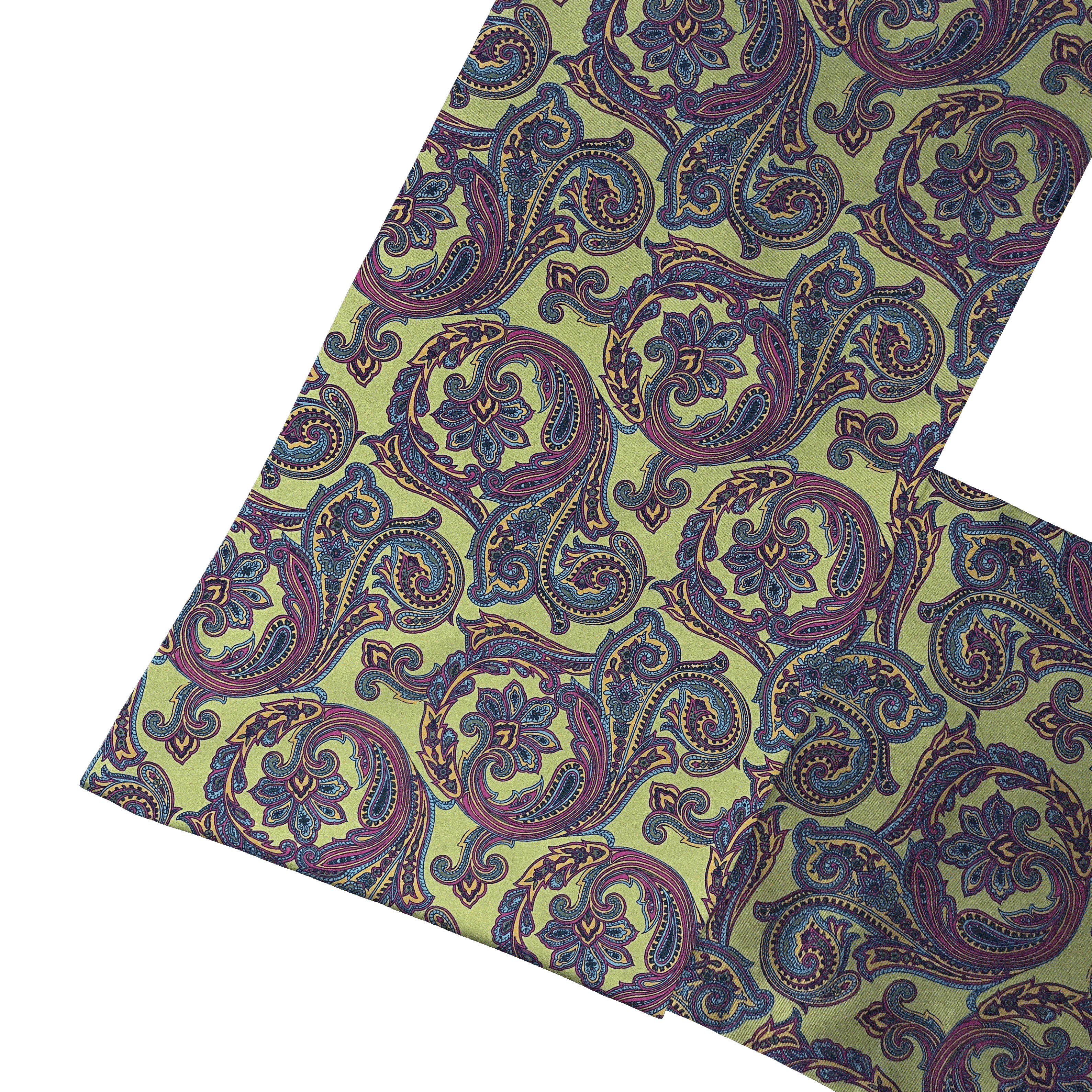 Sacco-Schal aus Seide, Stoff: großes mehrfarbiges Paisley auf grün (6753)