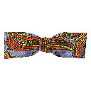Schleife aus Seide, Form: gerade, Höhe: 35, Stoff: großes mehrfarbiges Paisley auf blau (6754)