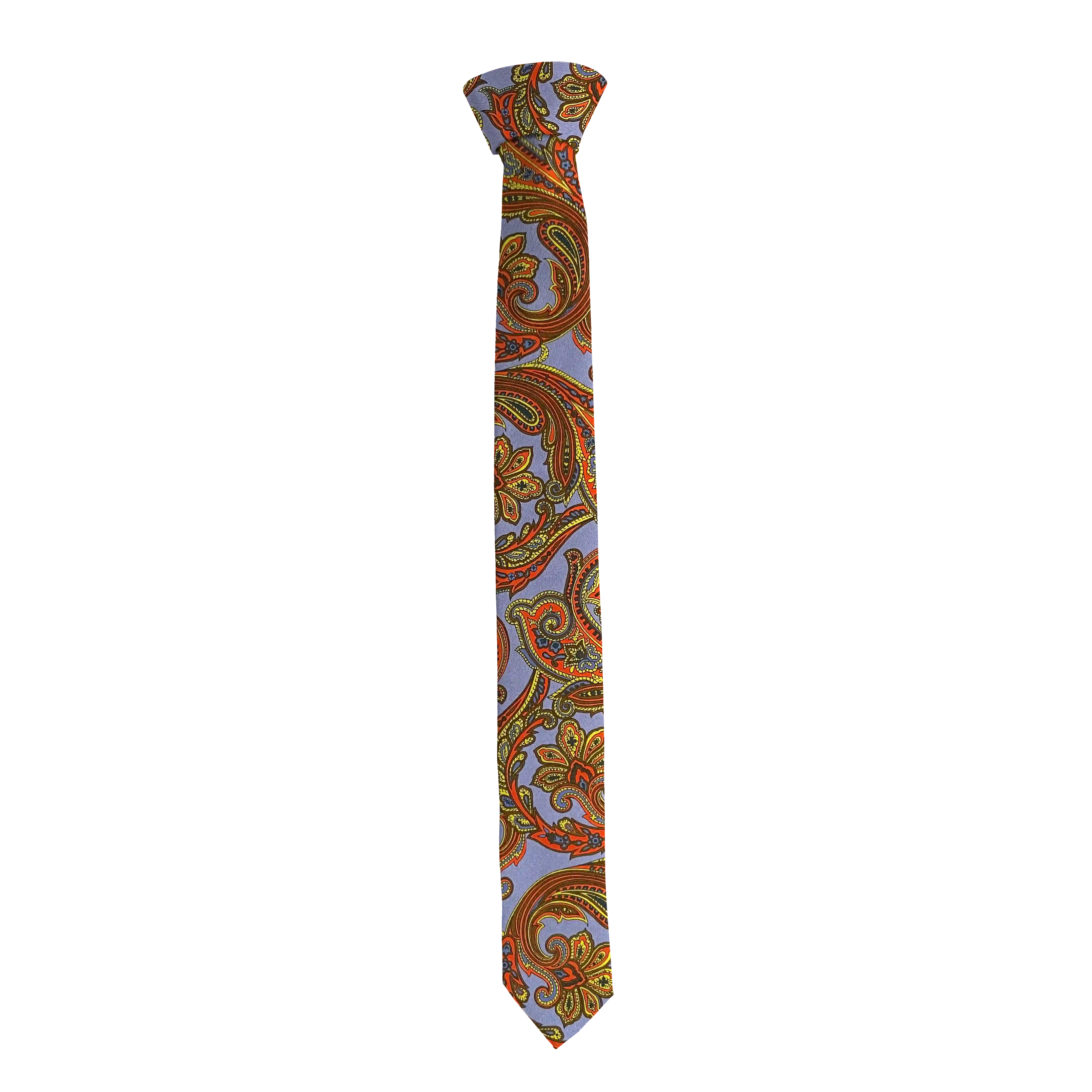 [T-55-M-60-6754] Krawatte aus Seide, Breite: 55 mm, Stoff: großes mehrfarbiges Paisley auf blau (6754) (Standardlänge (150 cm))