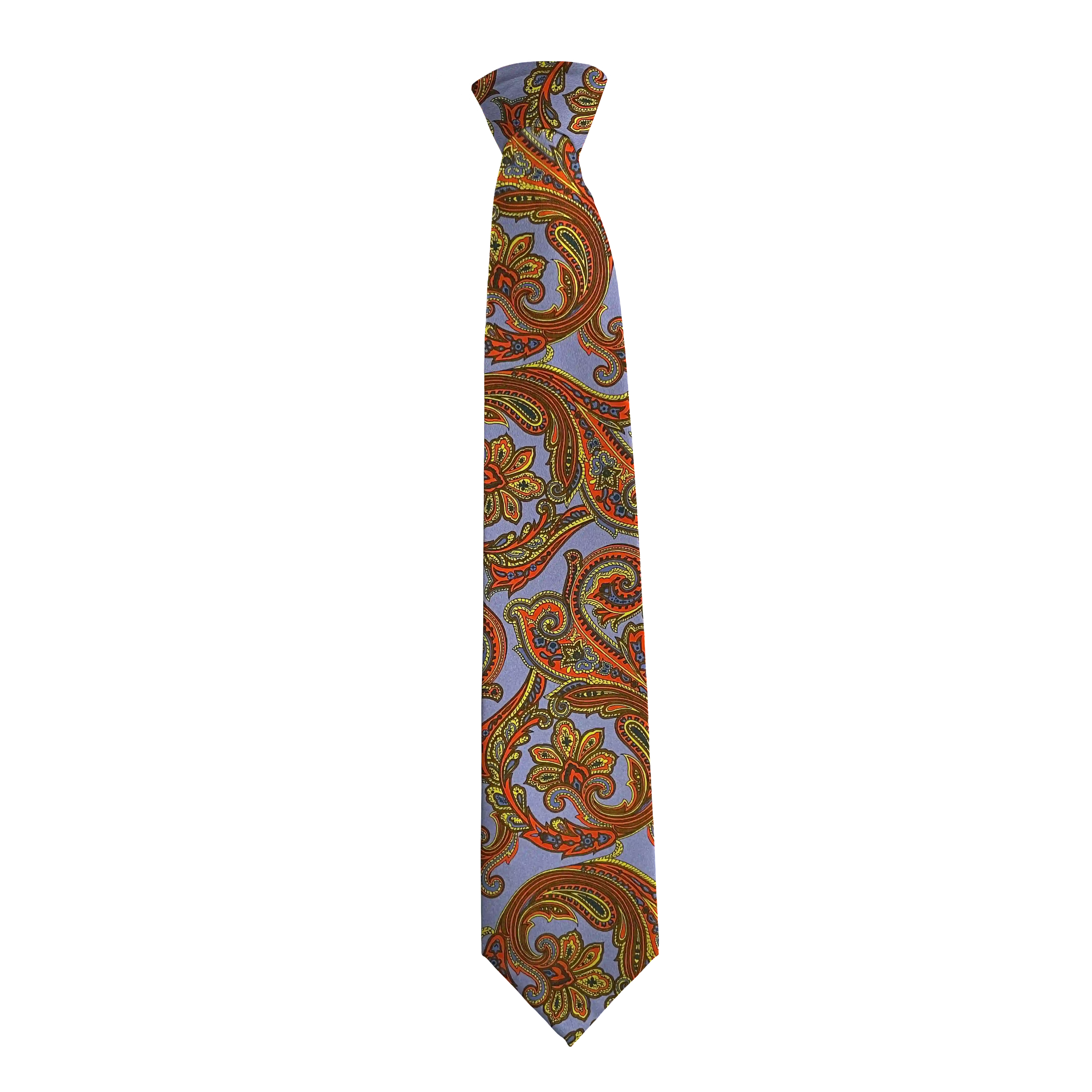 Krawatte aus Seide, Breite: 85 mm, Stoff: großes mehrfarbiges Paisley auf blau (6754)