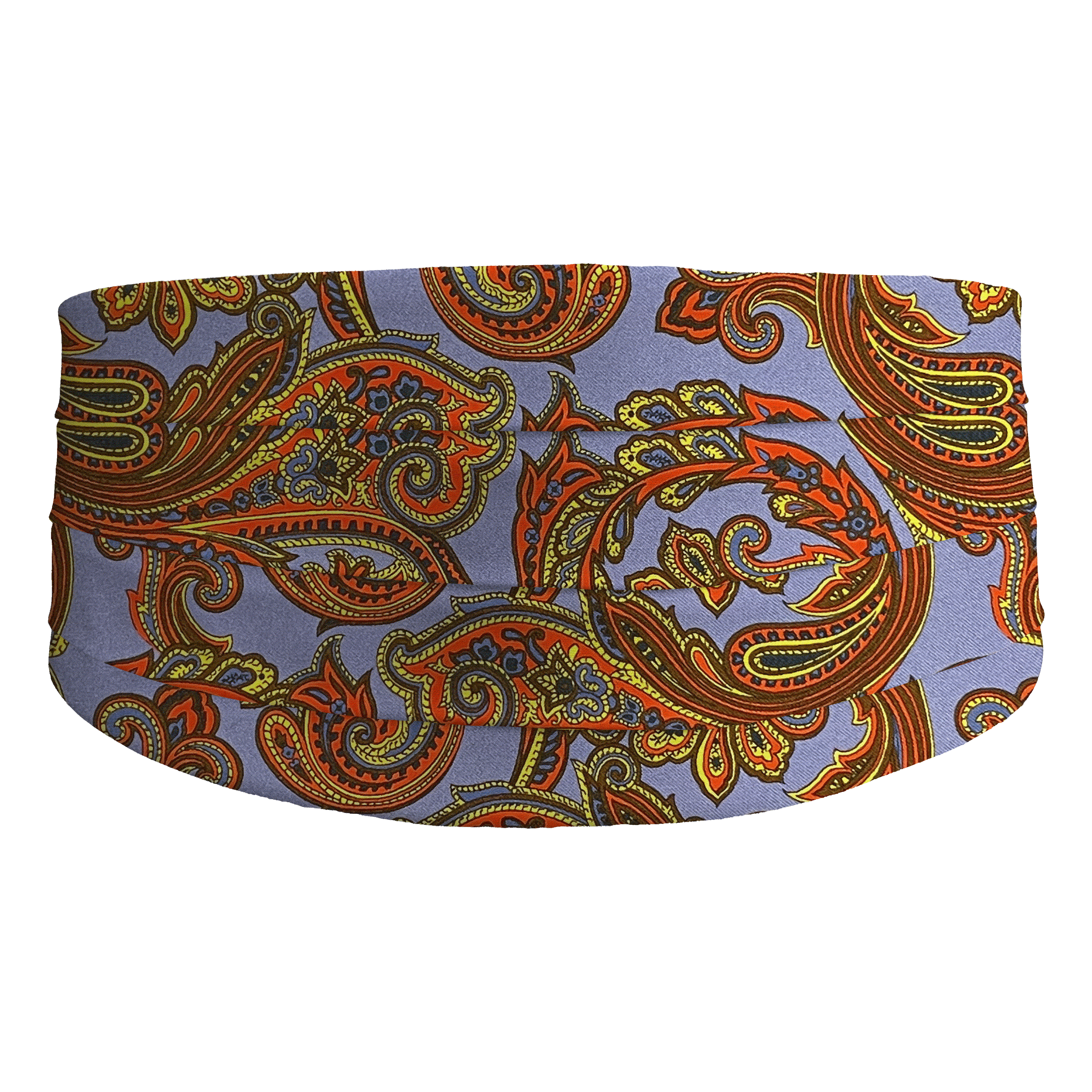 Kummerbund aus Seide, Stoff: großes mehrfarbiges Paisley auf blau (6754)