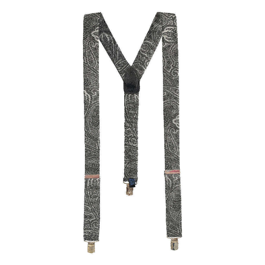 [BR-M-70-7291] Hosenträger aus Seide, Stoff: Paisley in Graustufen (7291) (Metallklips)
