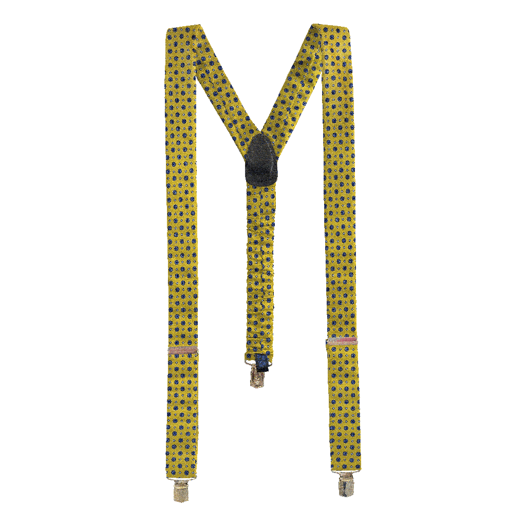 [BR-M-60-6838] Hosenträger aus Seide, Stoff: blaue Blümchen auf gelb (6838) (Metallklips)