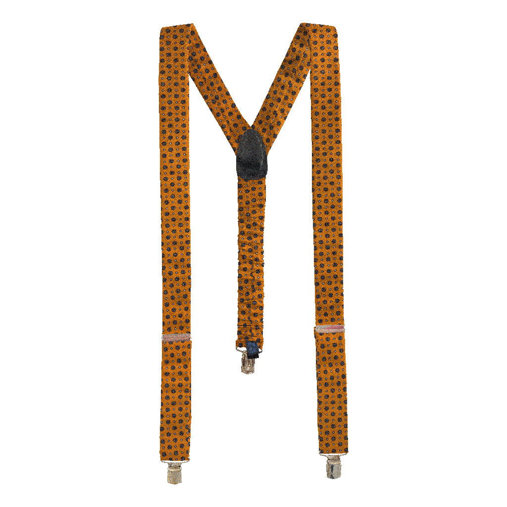 [BR-M-60-6839] Hosenträger aus Seide, Stoff: blaue Blümchen auf organge (6839) (Metallklips)