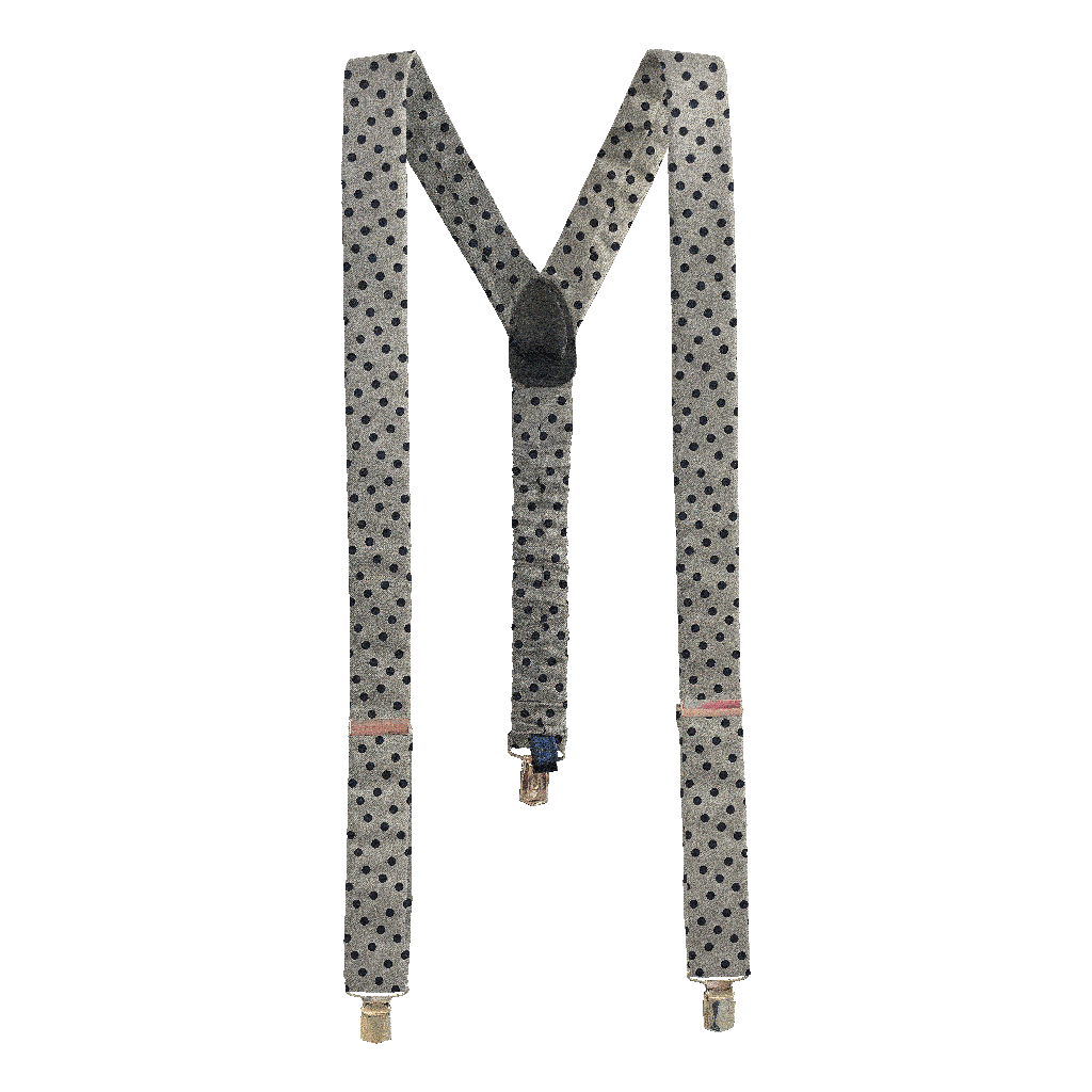 [BR-M-70-7163b] Hosenträger aus Seide, Stoff: dunkelblau wirr gepunktet auf silber (7163b) (Metallklips)