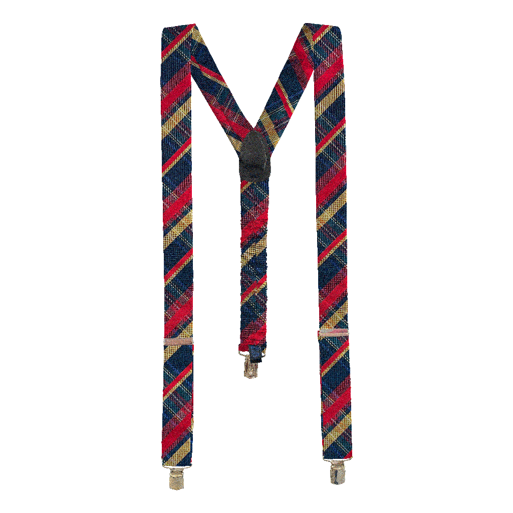 [BR-M-70-7833] Hosenträger aus Seide, Stoff: dunkelblau, rot, gelb kariert (7833) (Metallklips)