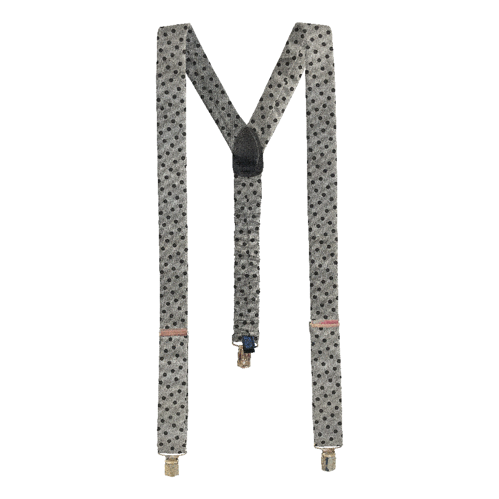 [BR-M-70-7169b] Hosenträger aus Seide, Stoff: dunkelgrau wirr gepunktet auf grau (7169b) (Metallklips)