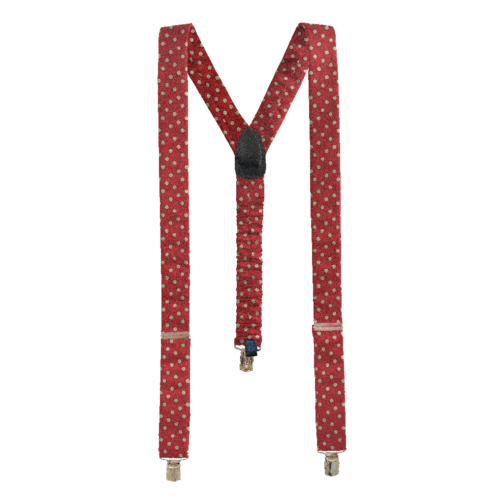 [BR-M-70-7168] Hosenträger aus Seide, Stoff: gelb wirr gepunktet auf organge (7168) (Metallklips)
