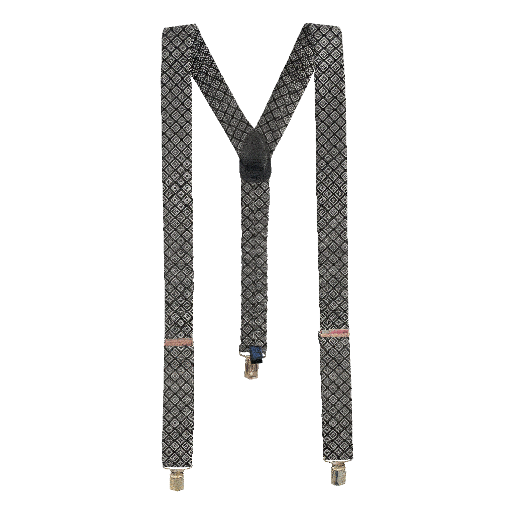 [BR-M-70-7373] Hosenträger aus Seide, Stoff: geometrisch gemustert in Graustufen auf schwarz (7373) (Metallklips)