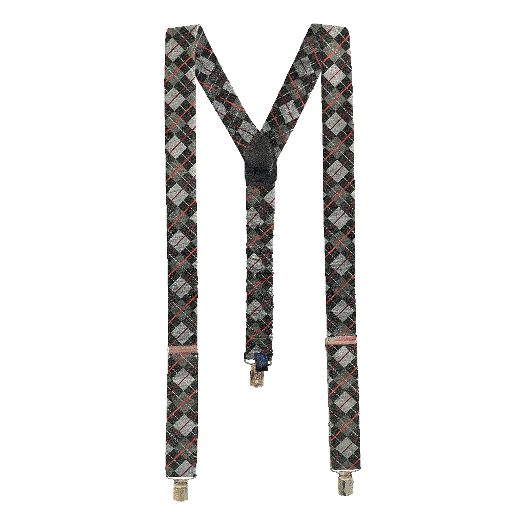 [BR-M-70-7290] Hosenträger aus Seide, Stoff: geometrisch gemustert in grau und schwarz (7290) (Metallklips)