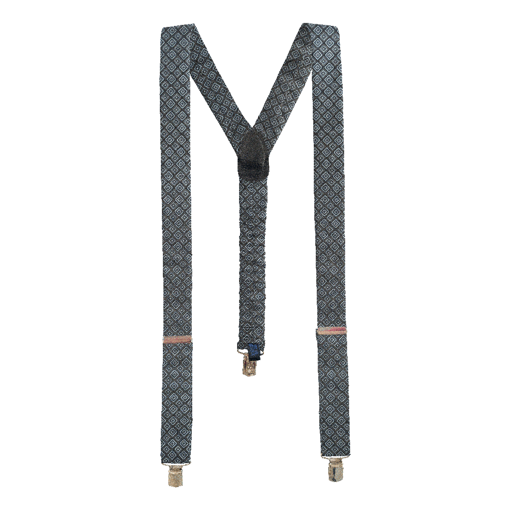[BR-M-70-7371] Hosenträger aus Seide, Stoff: geometrisch gemustert in königsblau und schwarz auf dunkelblau (7371) (Metallklips)