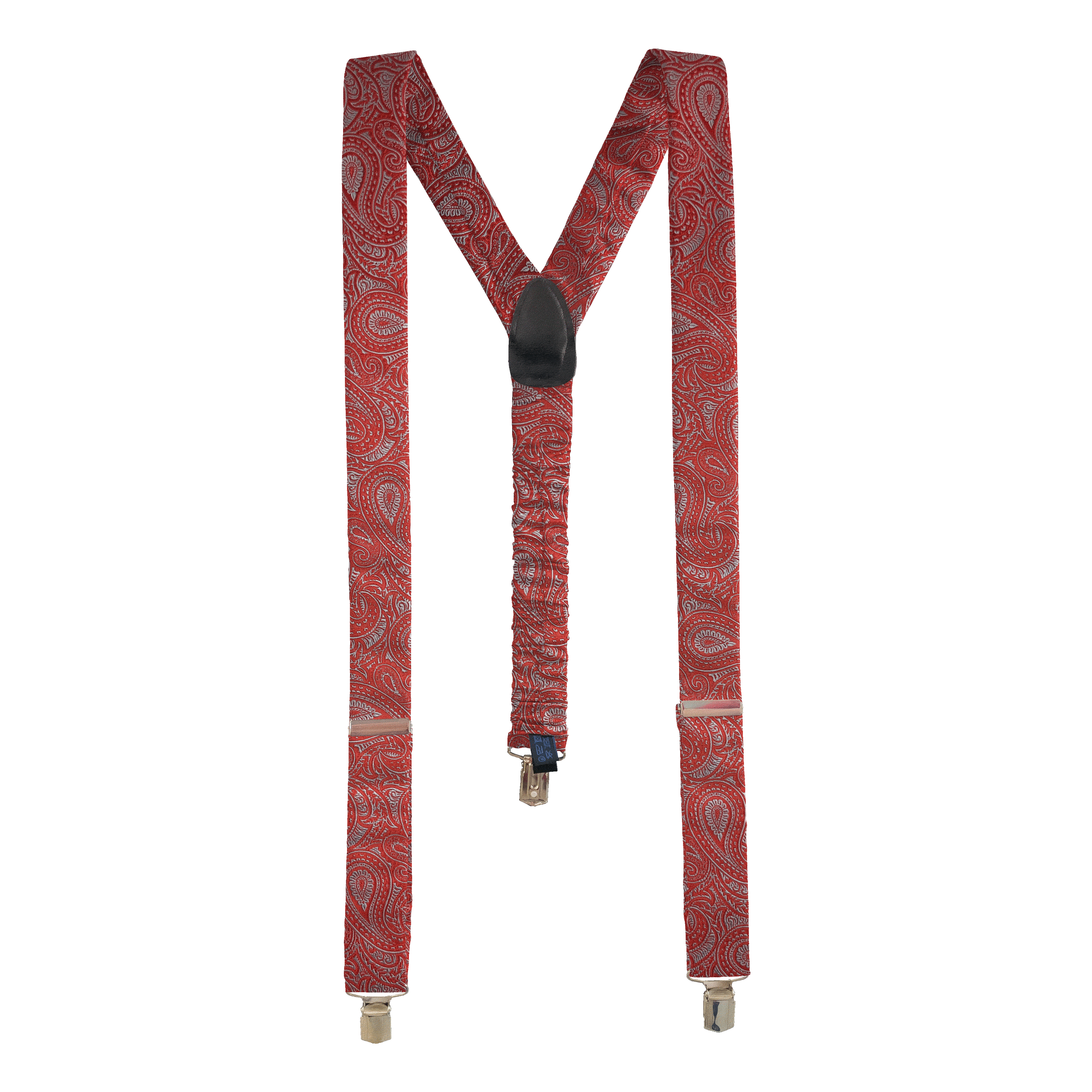 Hosenträger aus Seide, Stoff: hellblaues Paisley auf rot (7244)