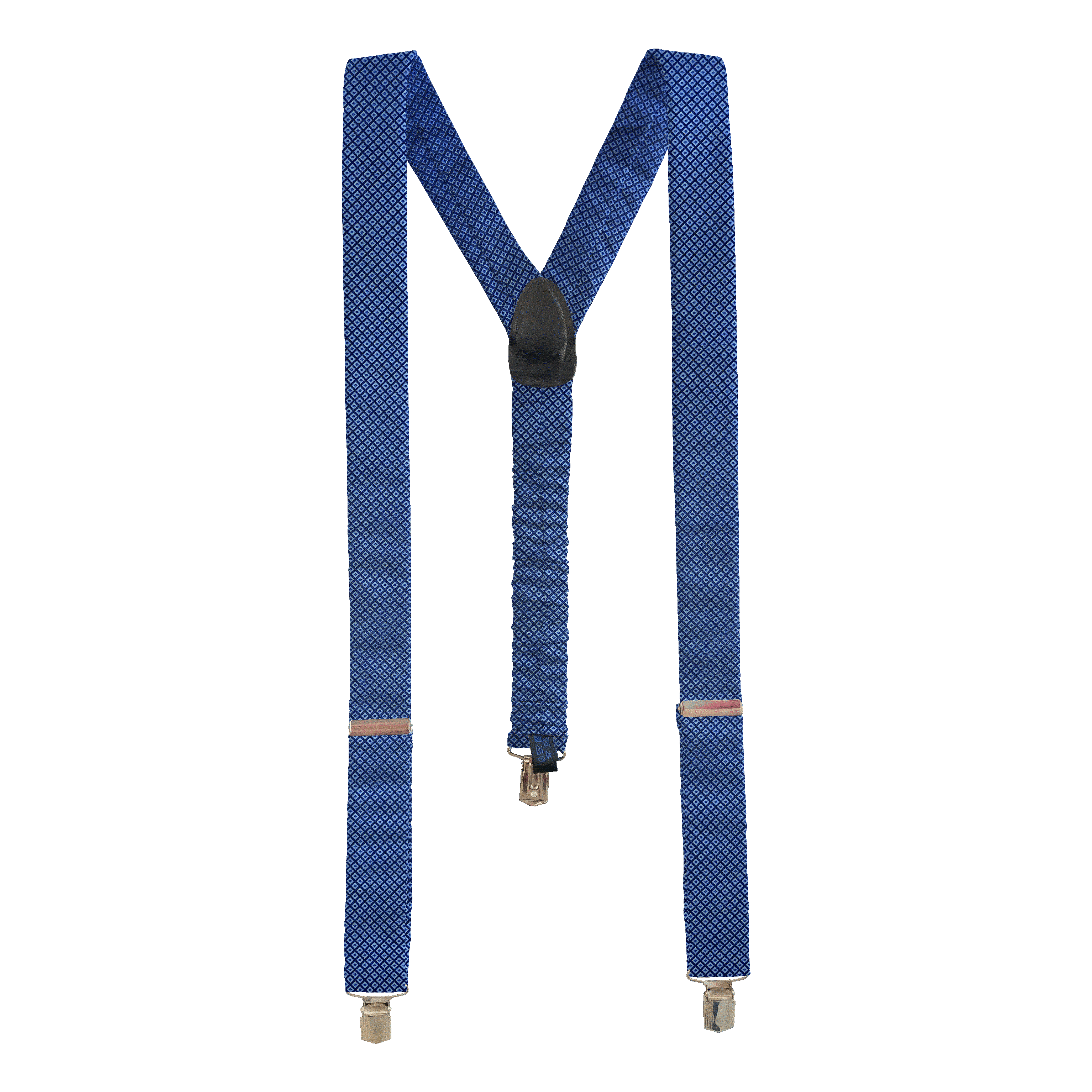 Hosenträger aus Seide, Stoff: kleine blaue Quadrate auf dunkelblau (7048)