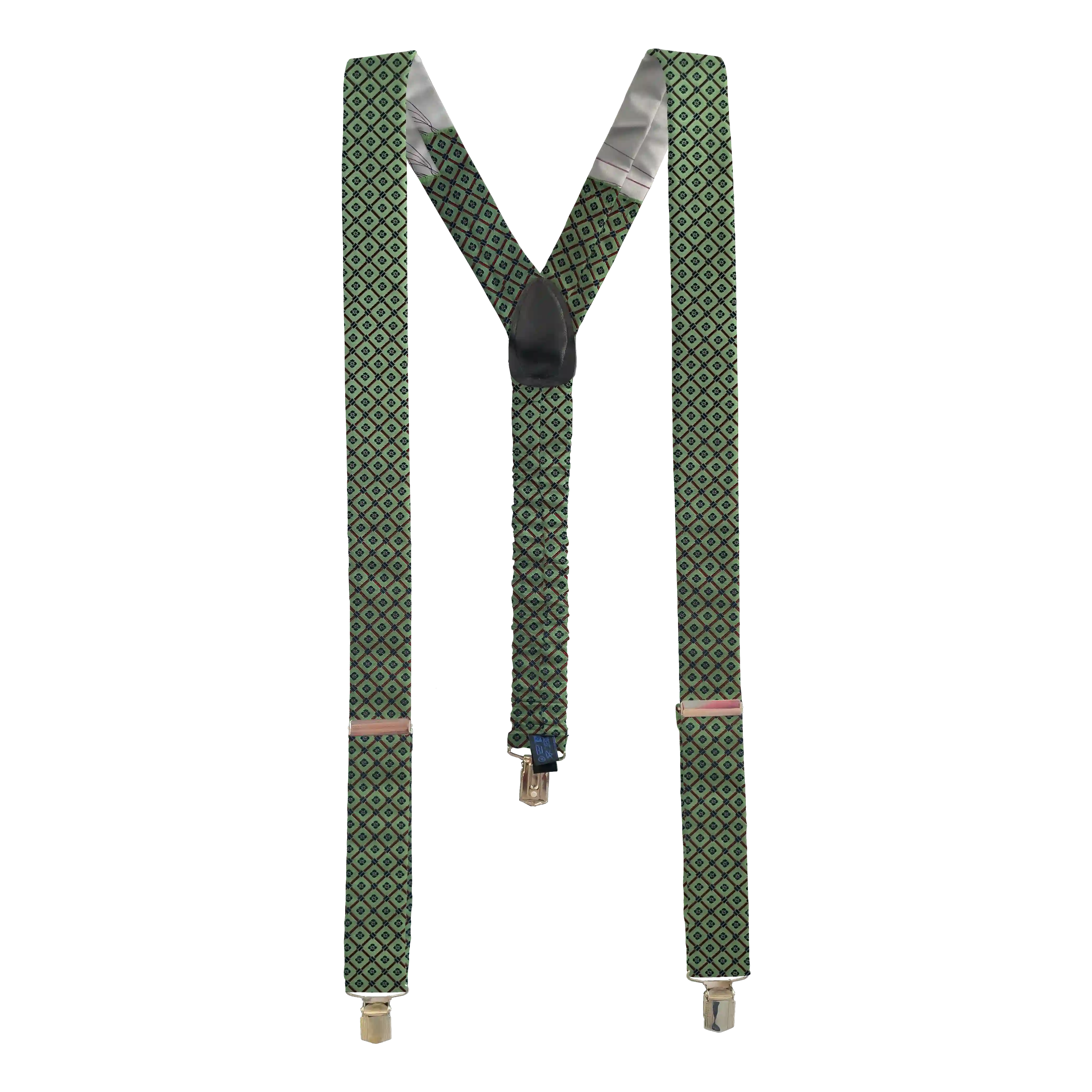 braces from silk, fabric: square pattern on green (7928)