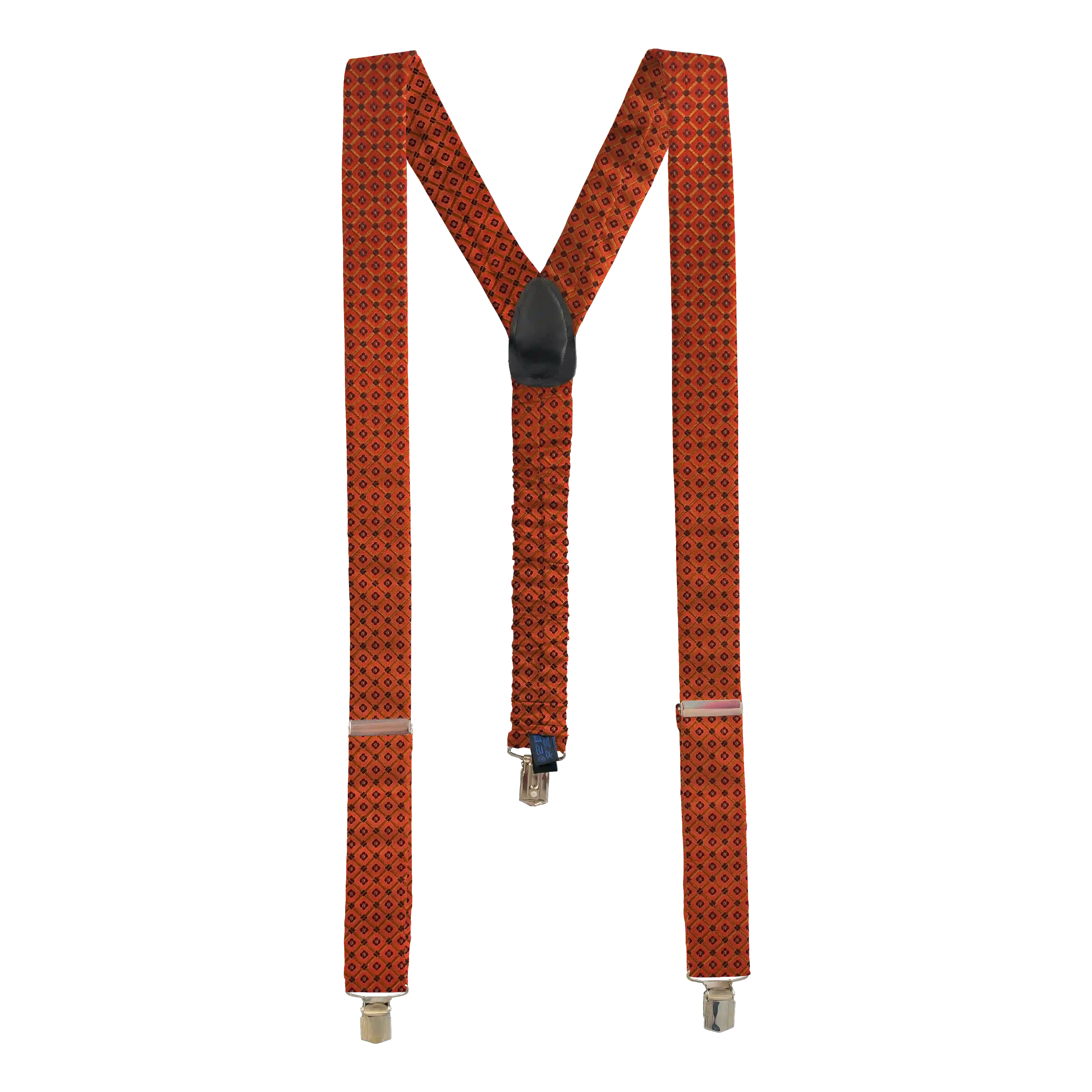[BR-M-70-7930] braces from silk, fabric: square pattern on red (7930) (metal clips)