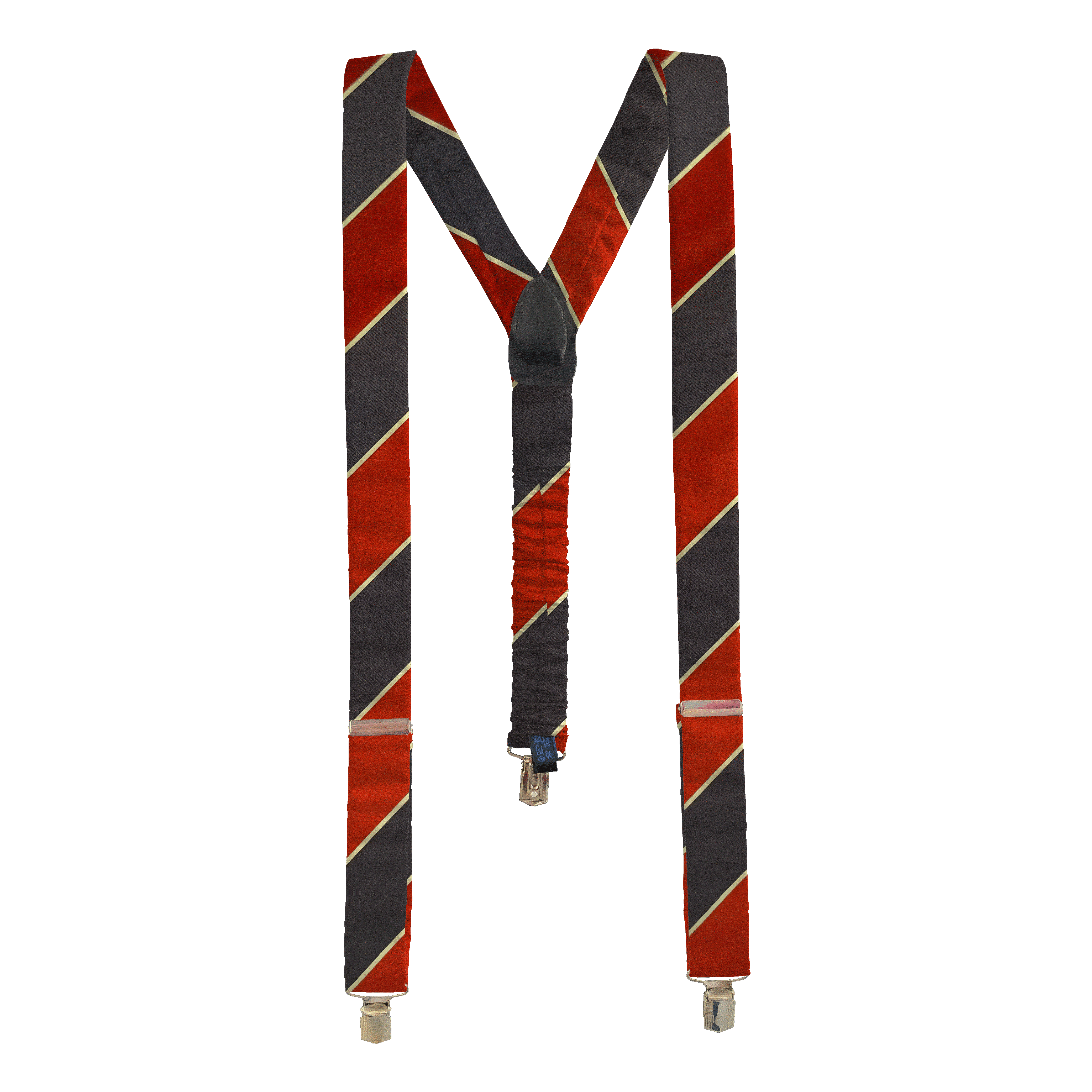 [BR-M-70-7152] Hosenträger aus Seide, Stoff: rot und blau breit gestreift (7152) (Metallklips)