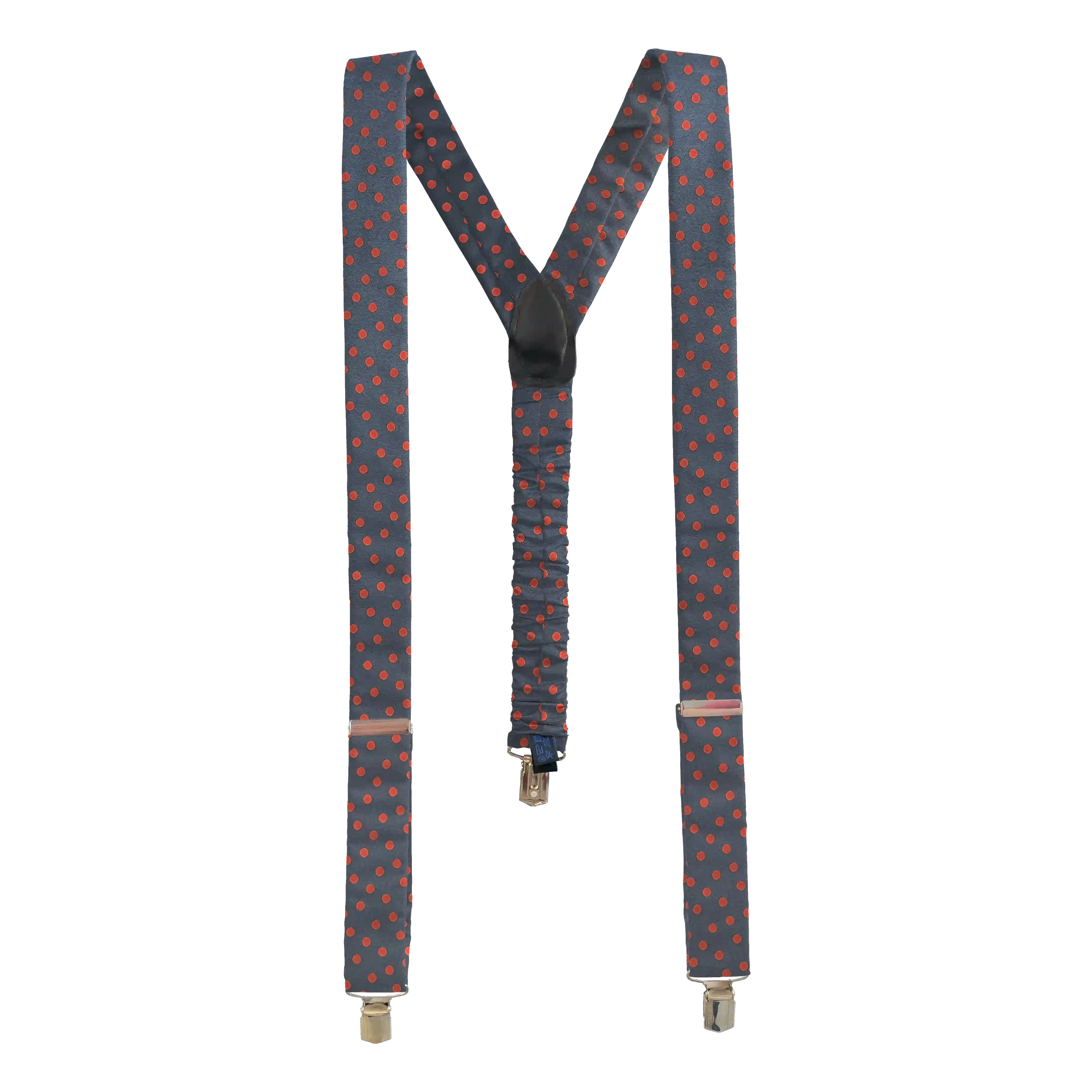 [BR-M-70-7166] braces from silk, fabric: randomly dotted in red on dark blue (7166) (metal clips)