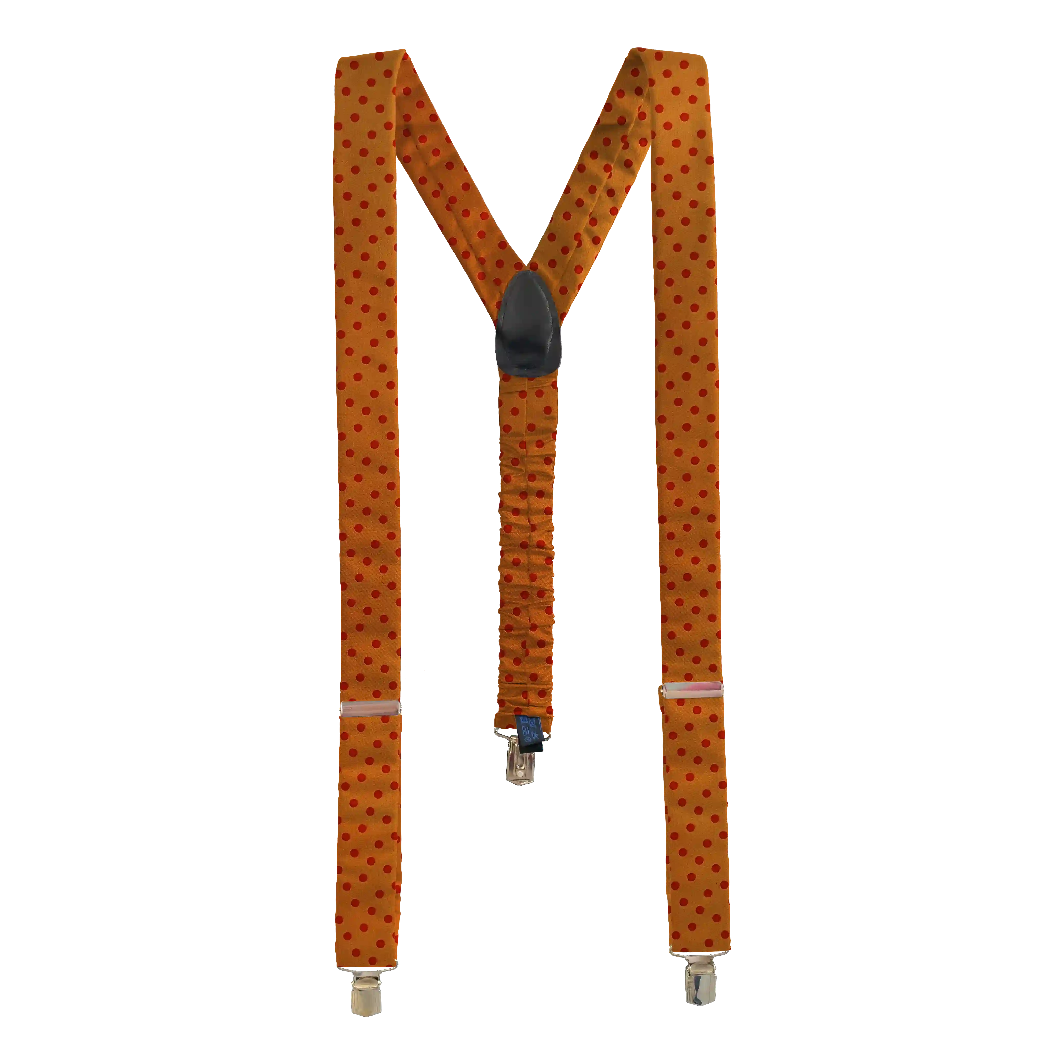 [BR-M-70-7168b] braces from silk, fabric: randomly dotted in red on light orange (7168b) (metal clips)