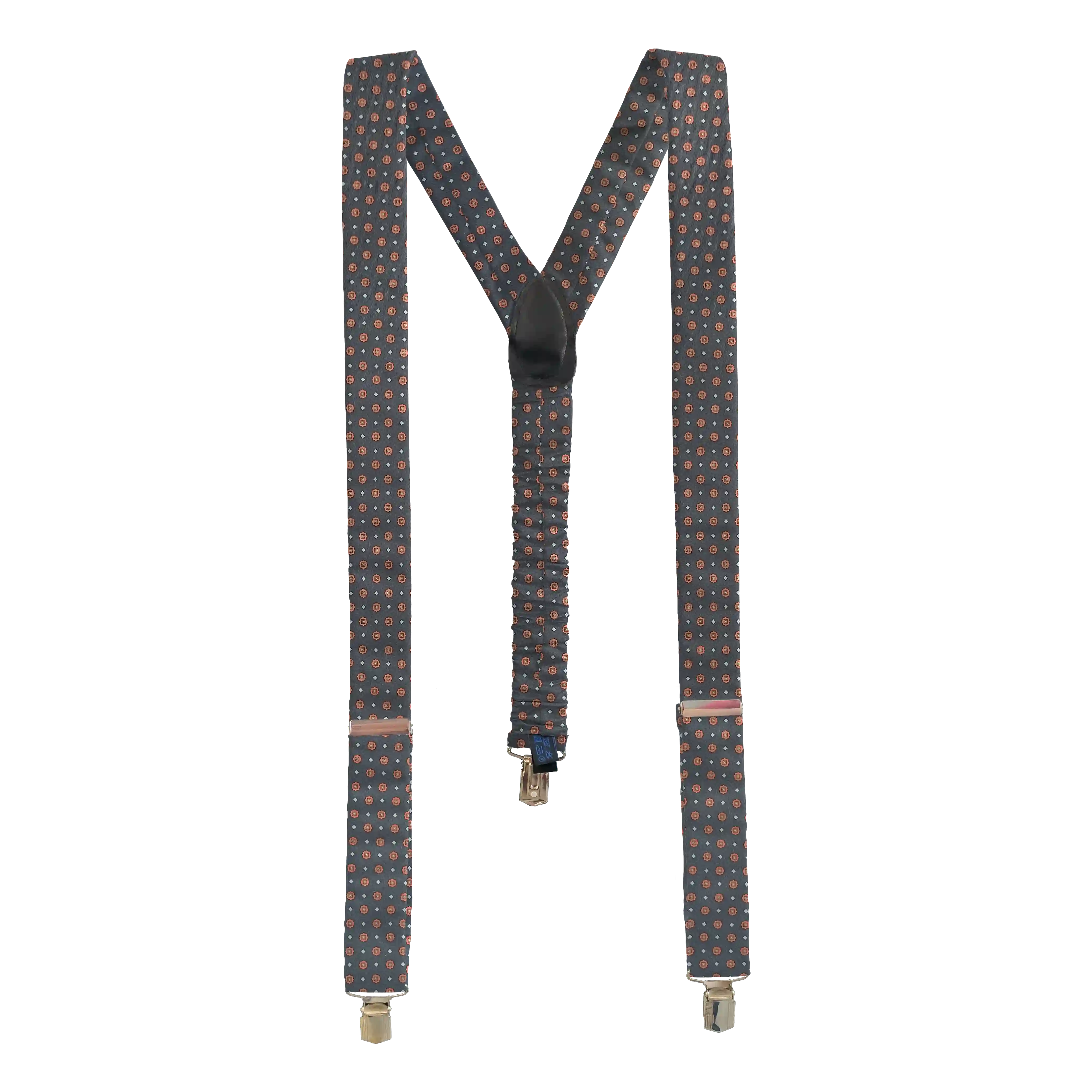 [BR-M-60-6841] braces from silk, fabric: little red flowers on dark blue (6841) (metal clips)