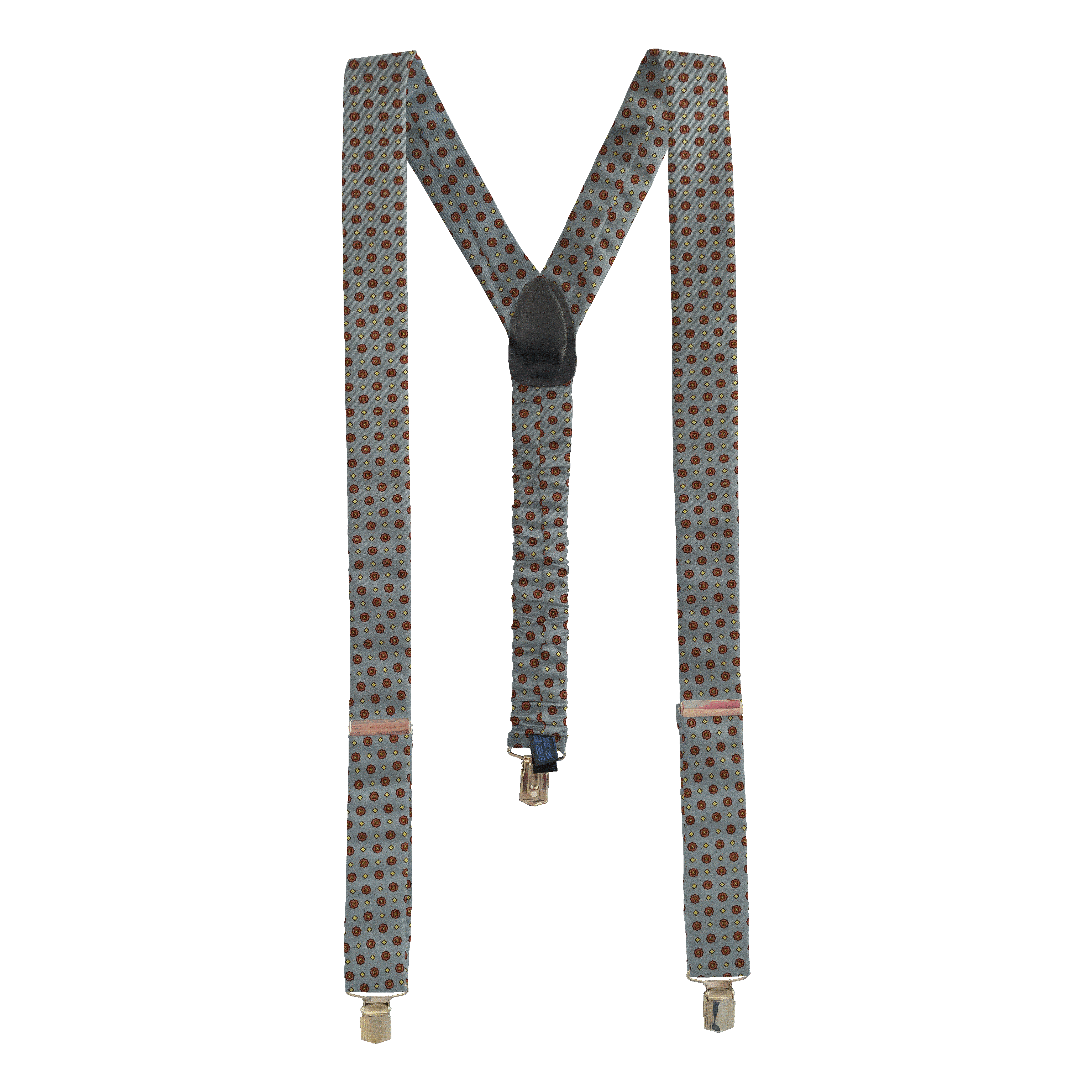 [BR-M-60-6840] Hosenträger aus Seide, Stoff: rote Blümchen auf himmelblau (6840) (Metallklips)