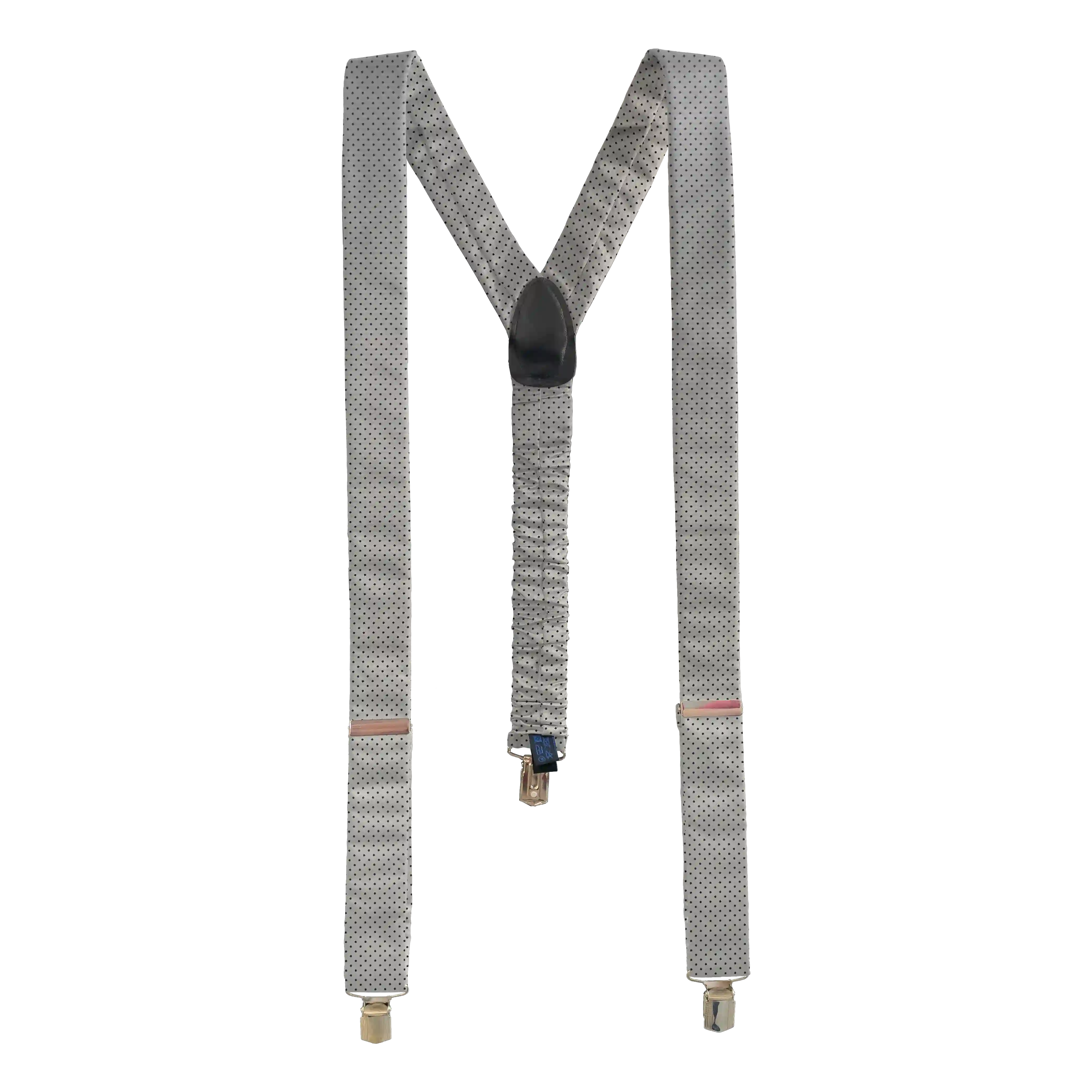 [BR-M-70-7931] braces from silk, fabric: black polka dots on silver (7931) (metal clips)