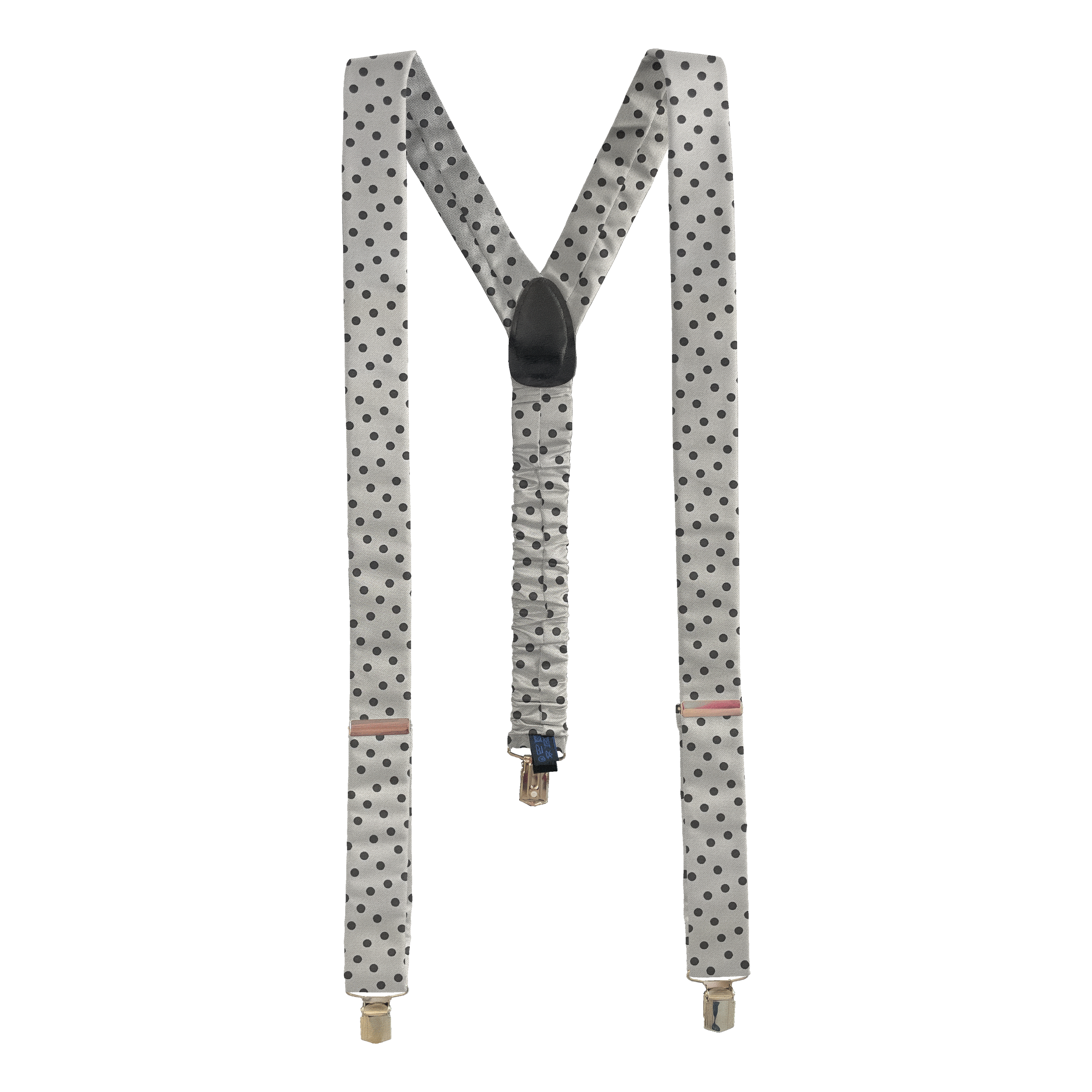 [BR-M-70-7170b] Hosenträger aus Seide, Stoff: schwarz wirr gepunktet auf grau (7170b) (Metallklips)