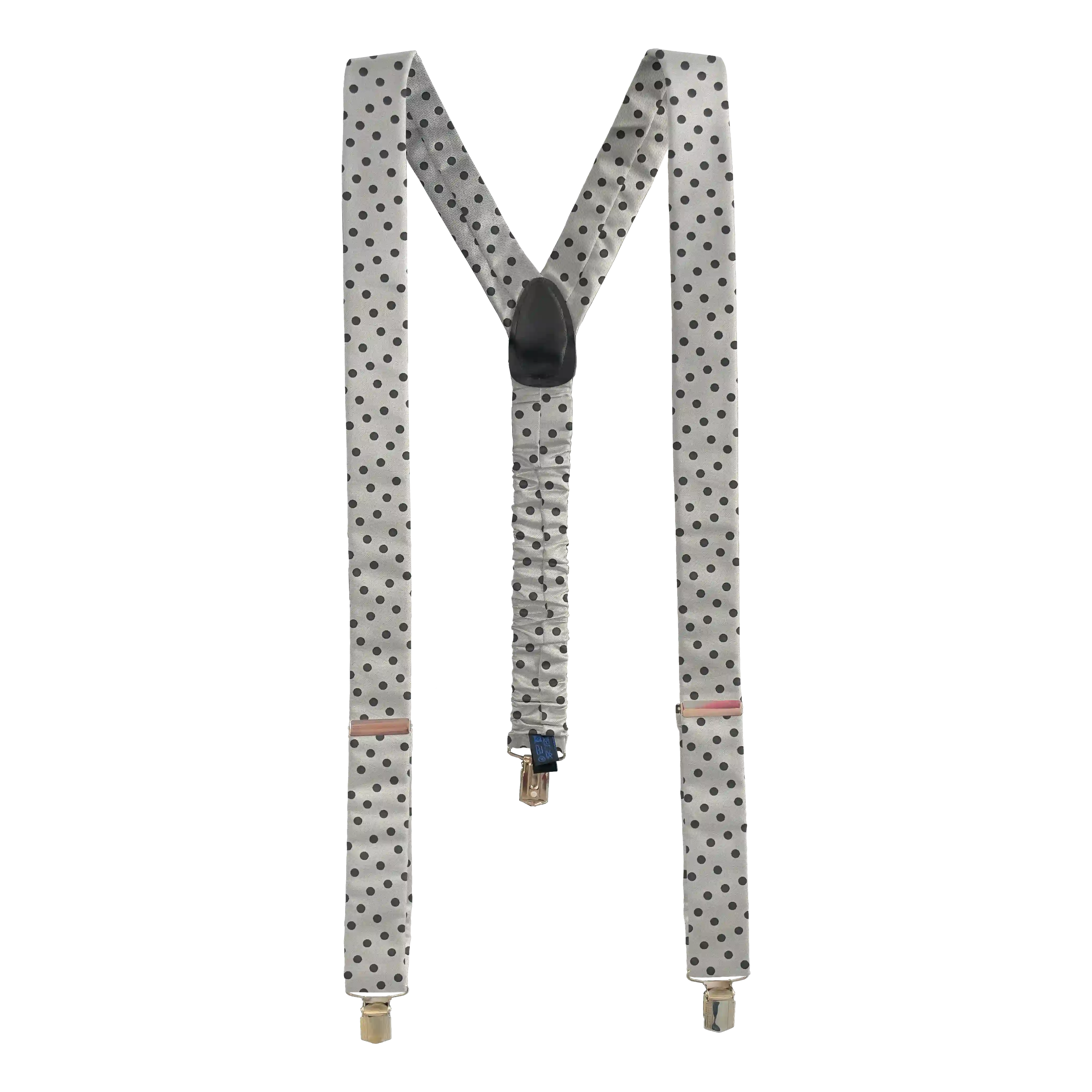 [BR-M-70-7170b] braces from silk, fabric: randomly dotted in black on grey (7170b) (metal clips)