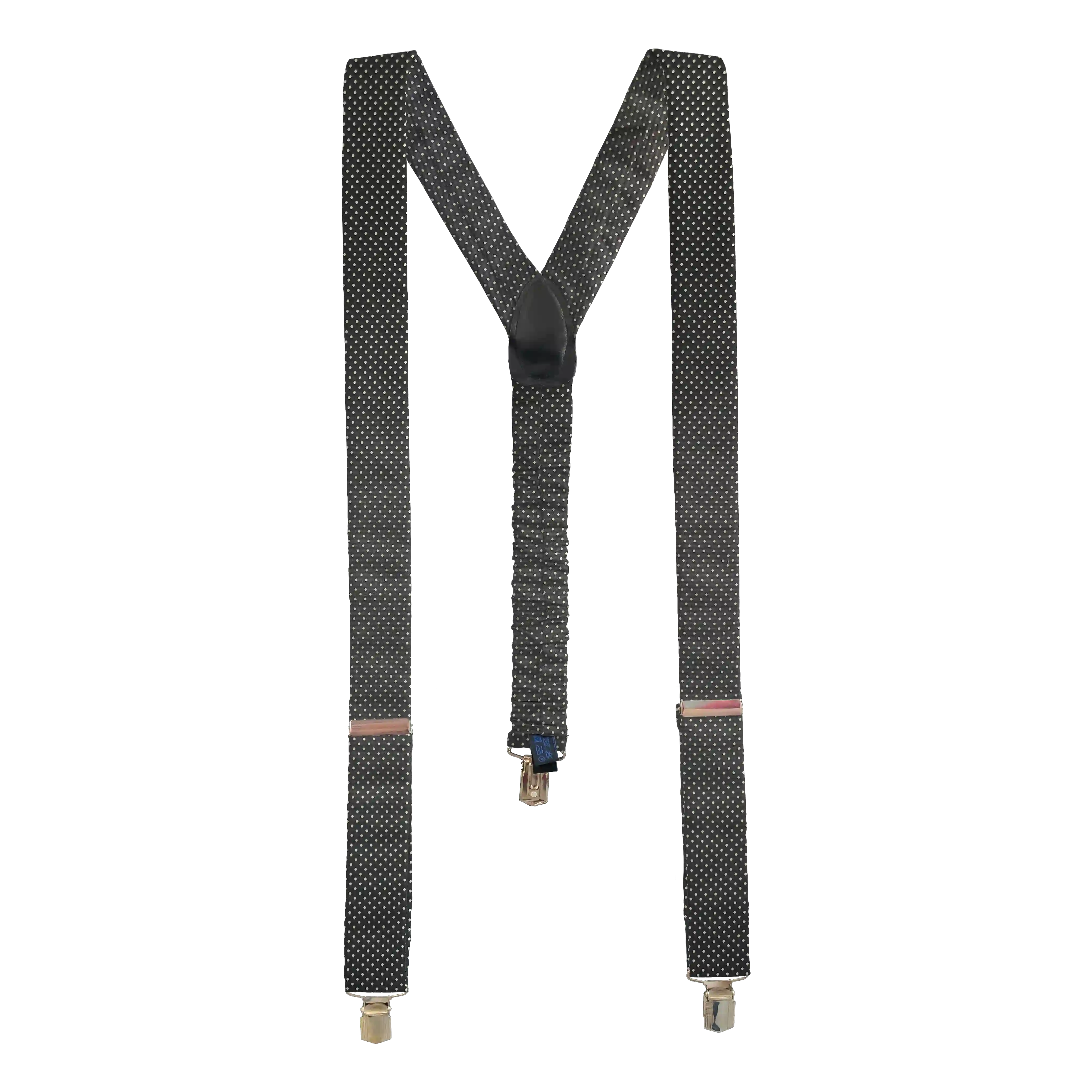 [BR-M-70-7937] braces from silk, fabric: silver polka dots on dark blue (7937) (metal clips)
