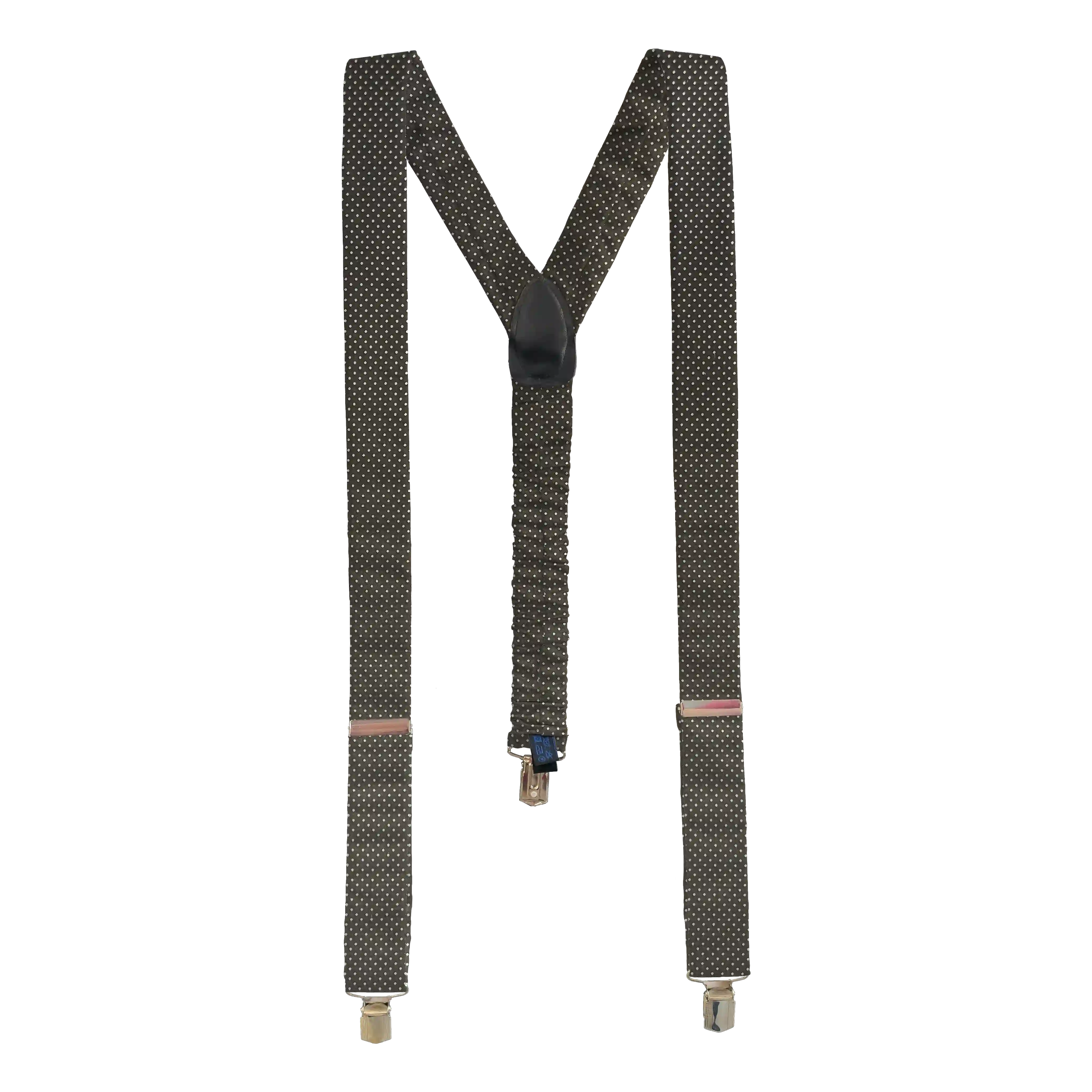 [BR-M-70-7933] braces from silk, fabric: silver polka dots on grey (7933) (metal clips)