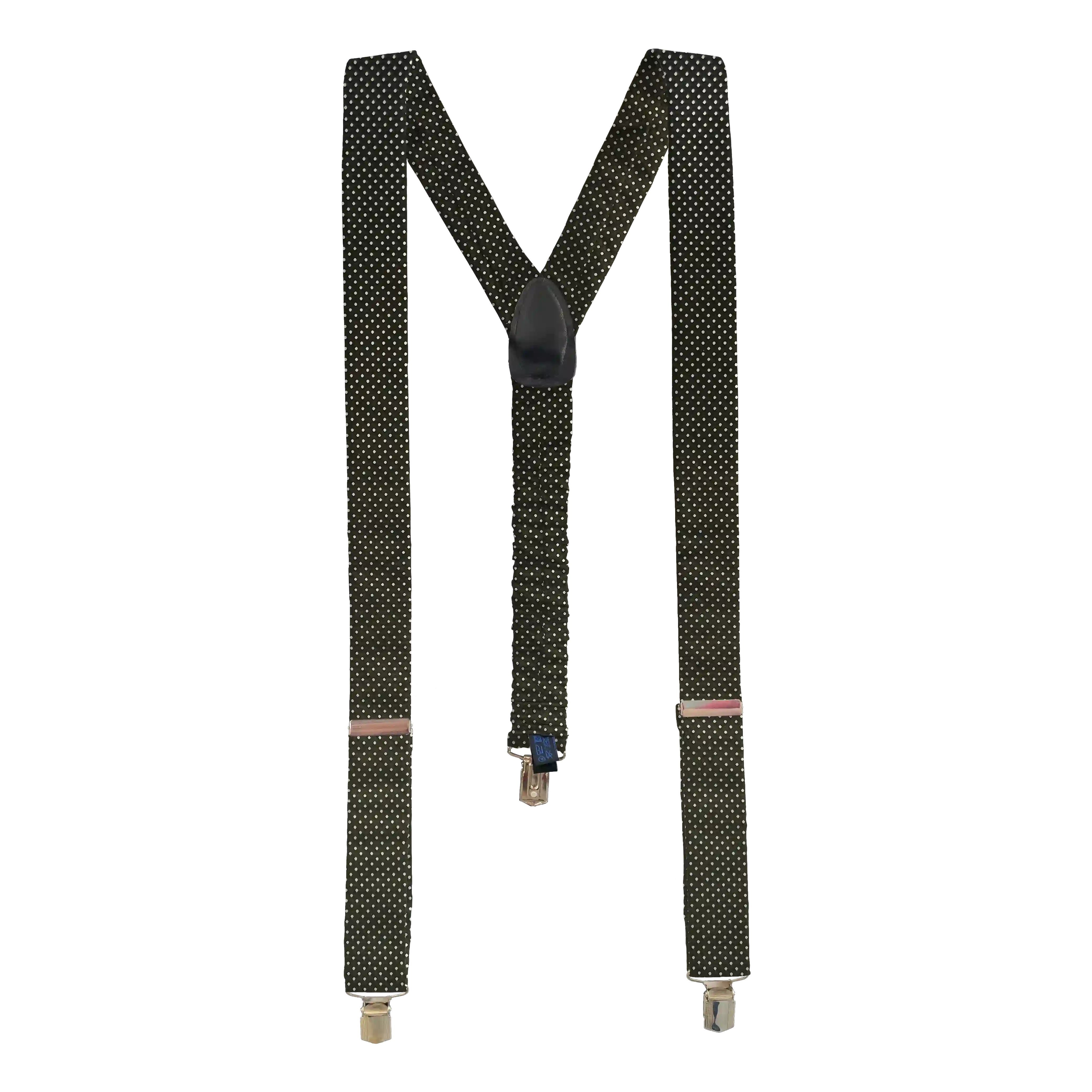 [BR-M-70-7935] braces from silk, fabric: silver polka dots on black (7935) (metal clips)