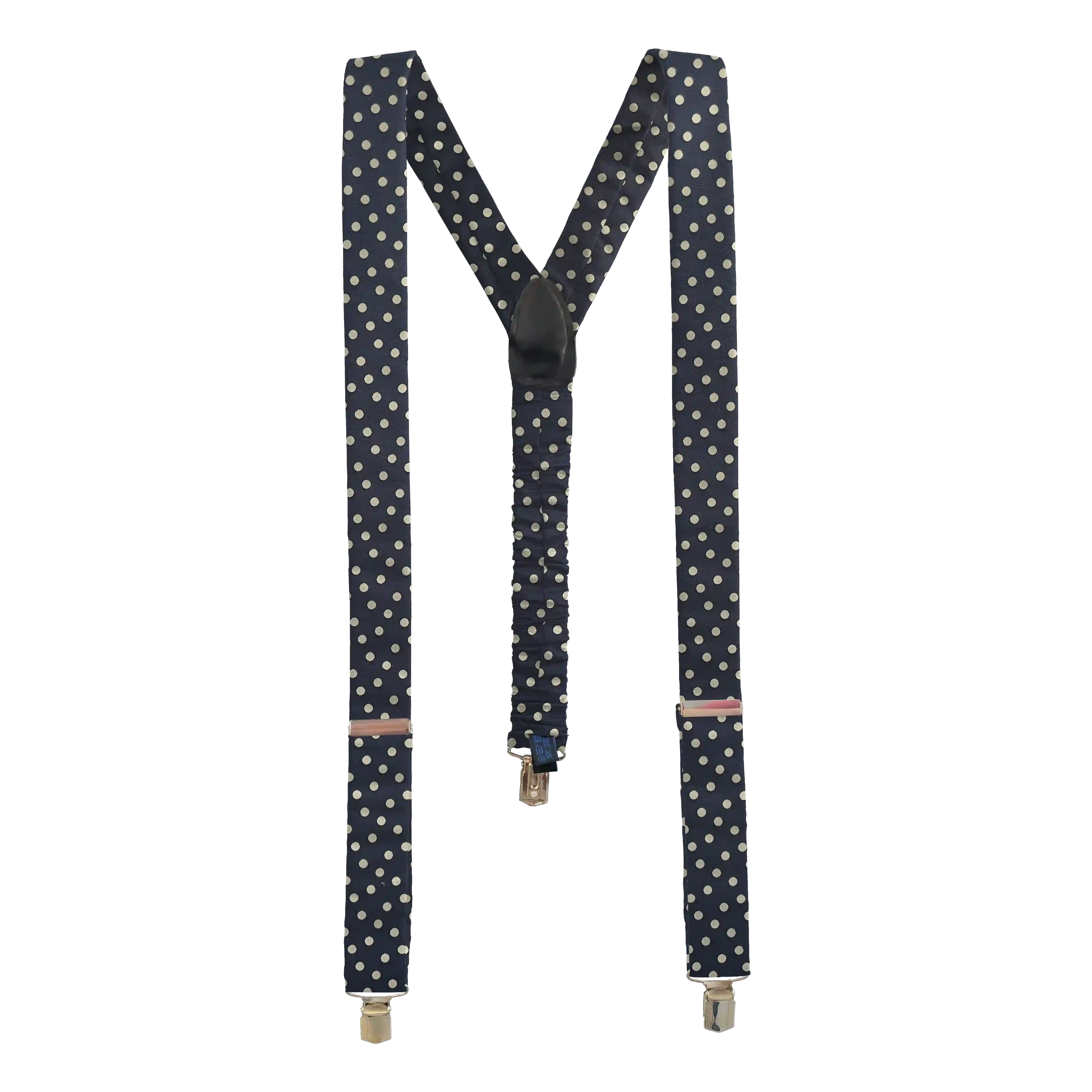 [BR-M-70-7163] braces from silk, fabric: randomly dotted in silver on dark blue (7163) (metal clips)