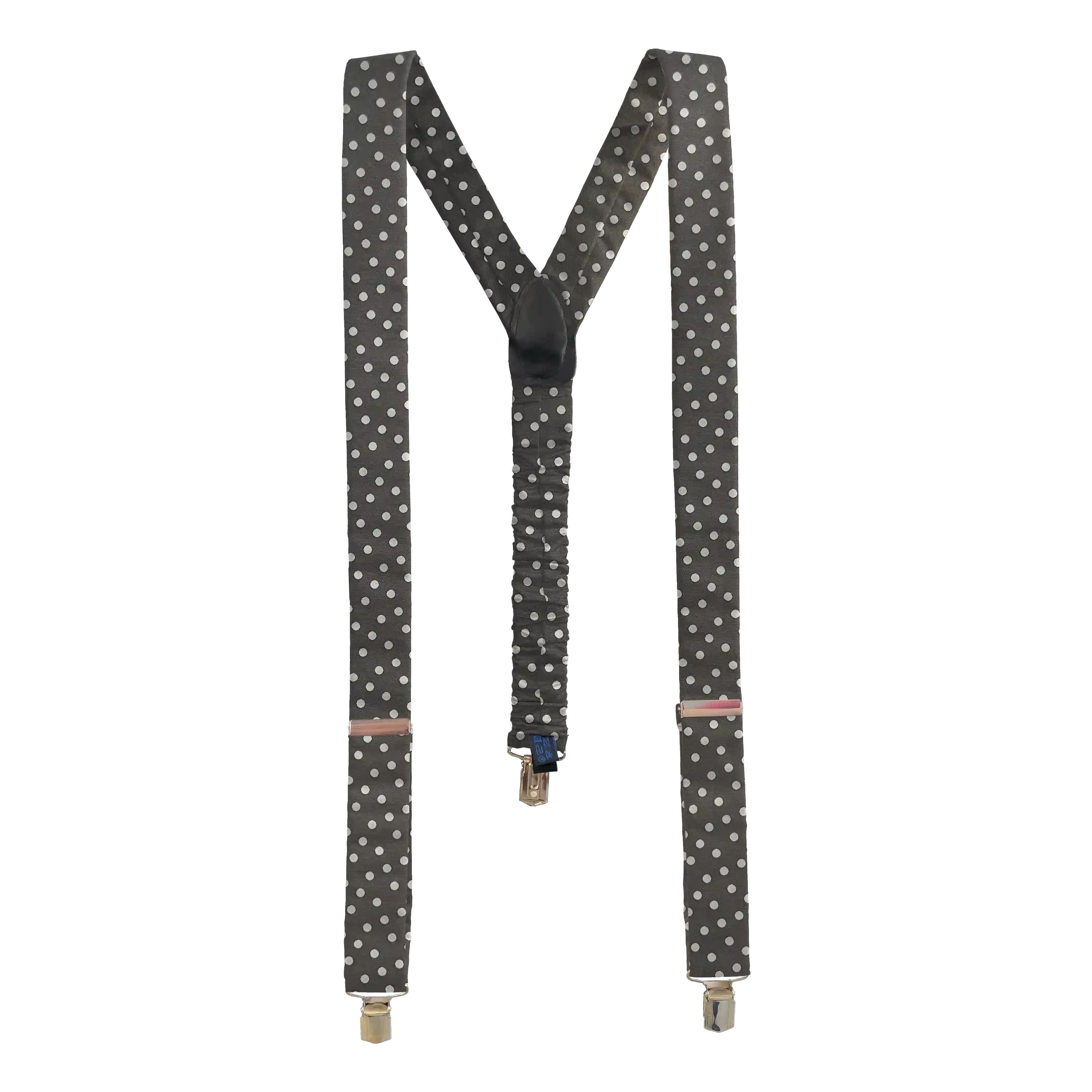 [BR-M-70-7169] braces from silk, fabric: randomly dotted in silver on grey (7169) (metal clips)