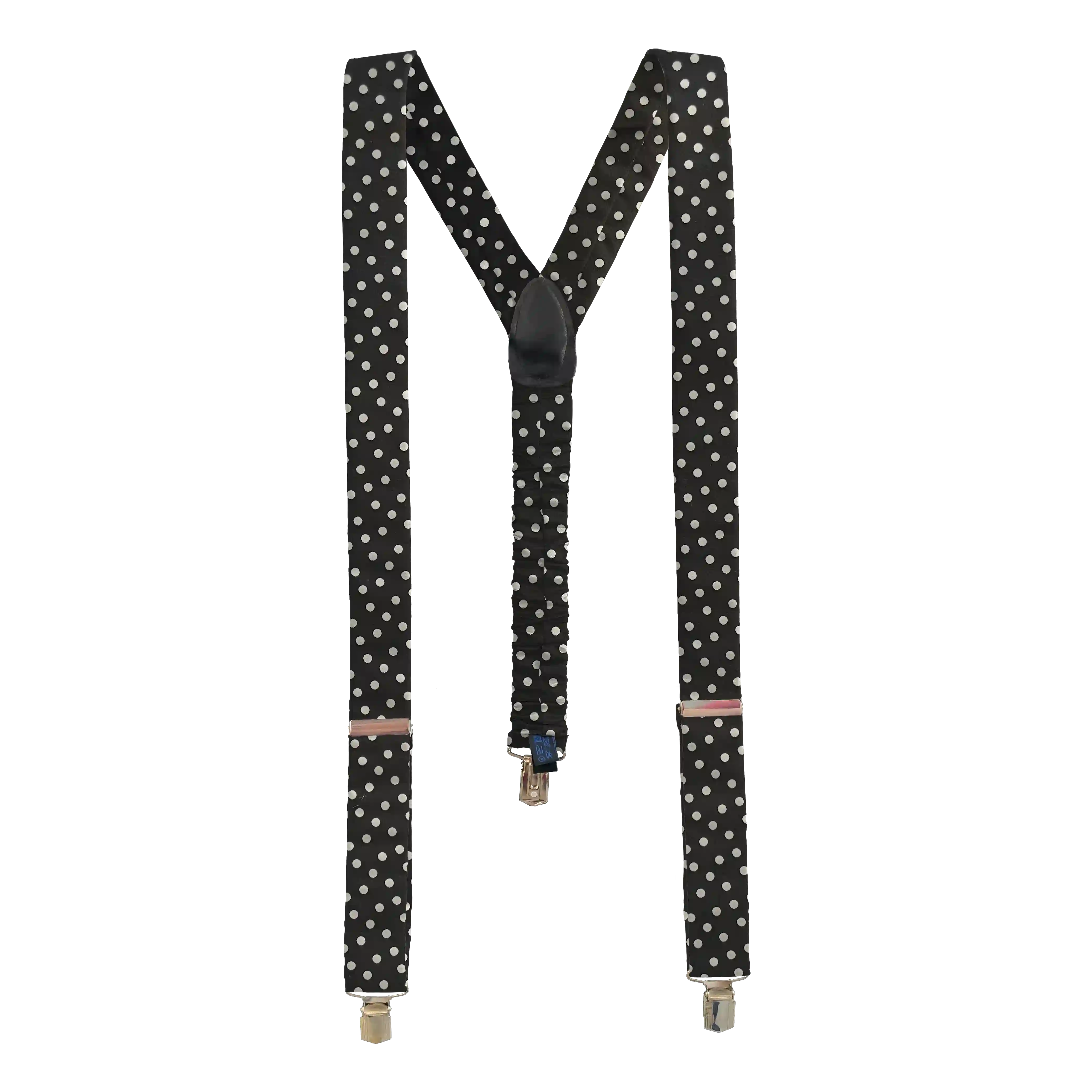 [BR-M-70-7170] braces from silk, fabric: randomly dotted in silver on black (7170) (metal clips)