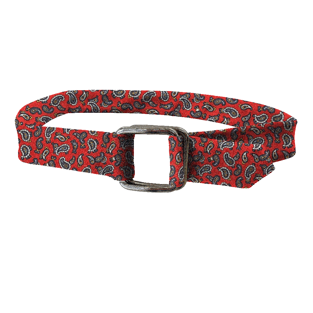 [BE-I-60-6483] Gürtel aus Seide, Stoff: grau-blaues Paisley auf rot (6483)
