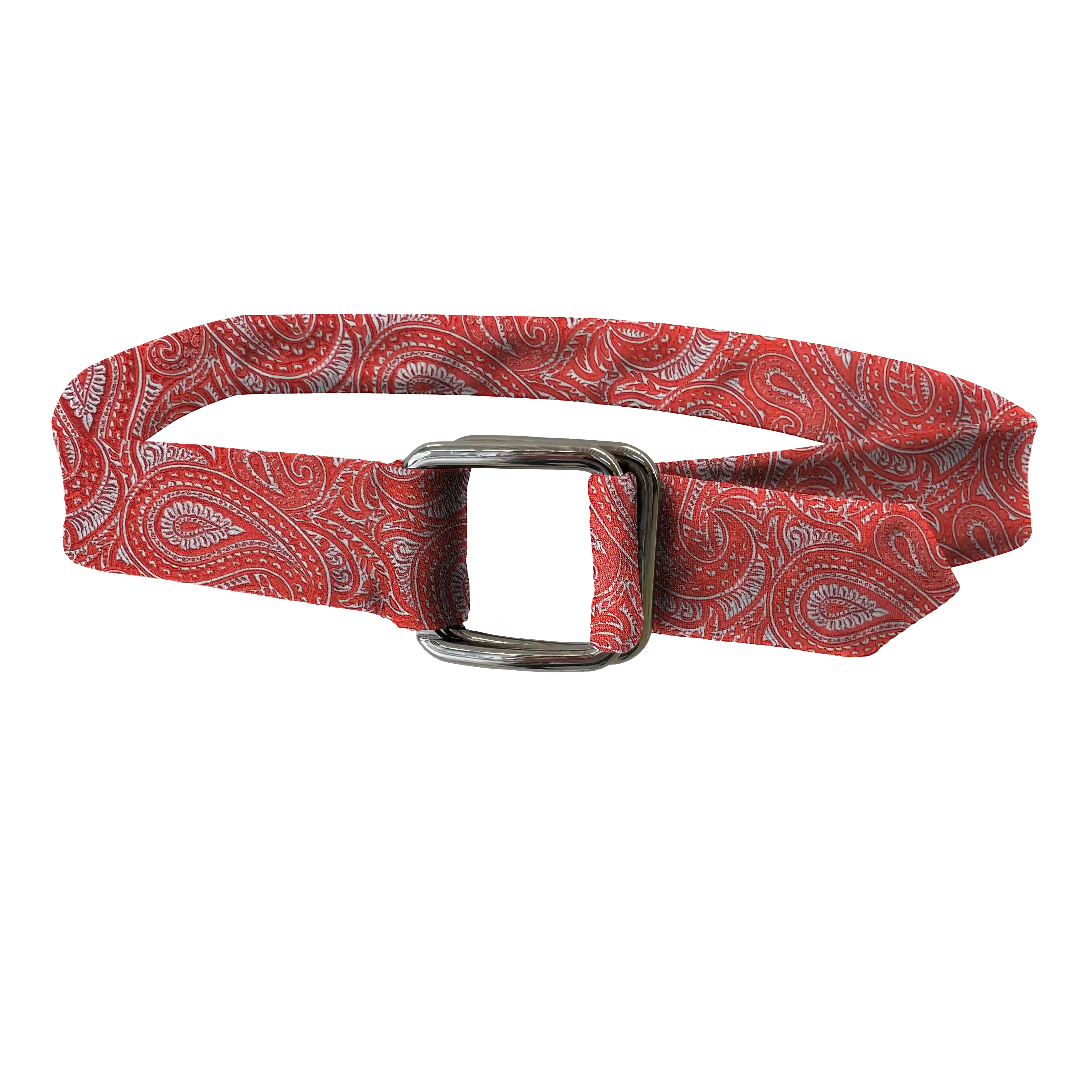 Gürtel aus Seide, Stoff: hellblaues Paisley auf rot (7244)