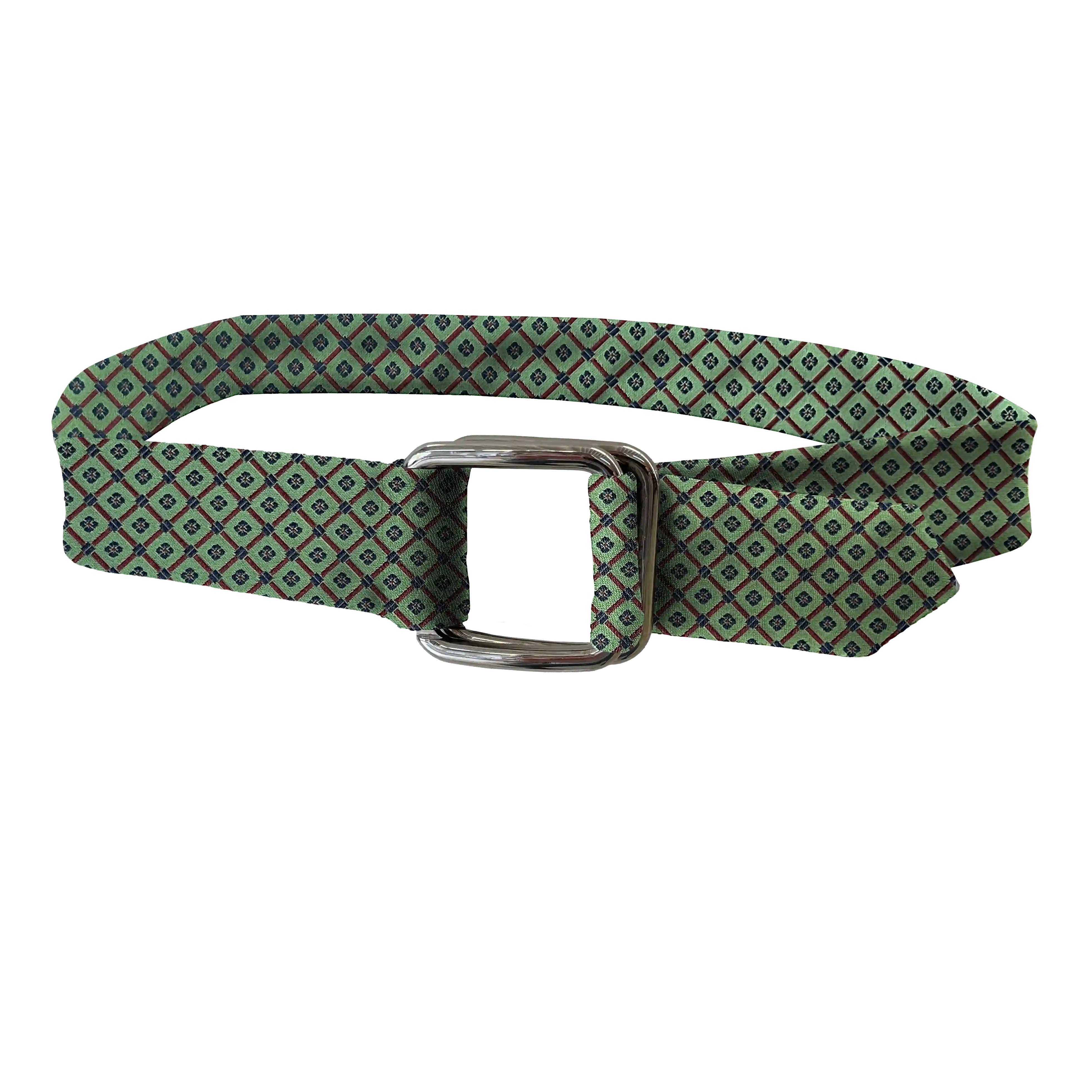 [BE-I-70-7928] belt from silk, fabric: square pattern on green (7928)