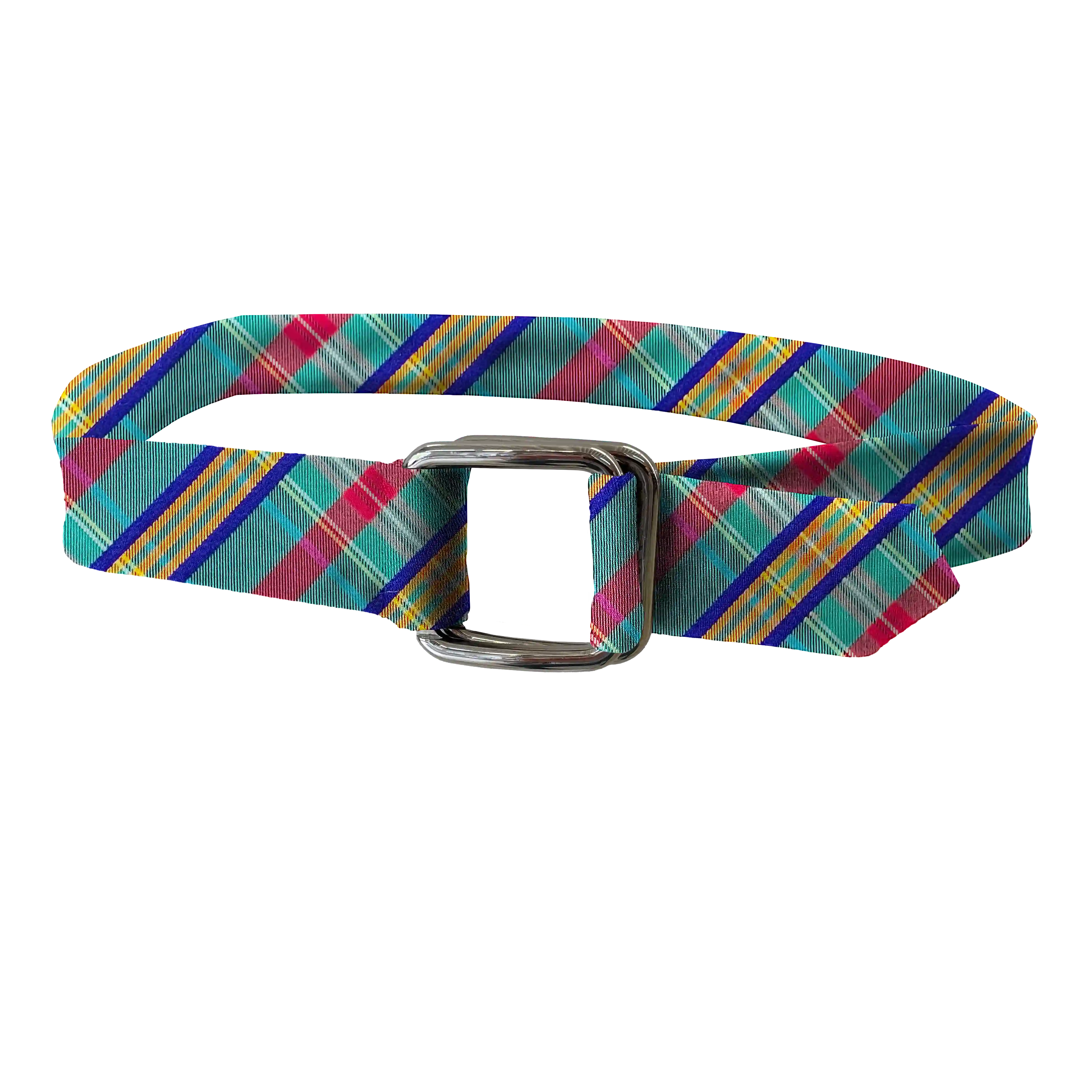 [BE-I-70-7882] belt from silk, fabric: turquoise, red, blue and yellow chequered (7882)
