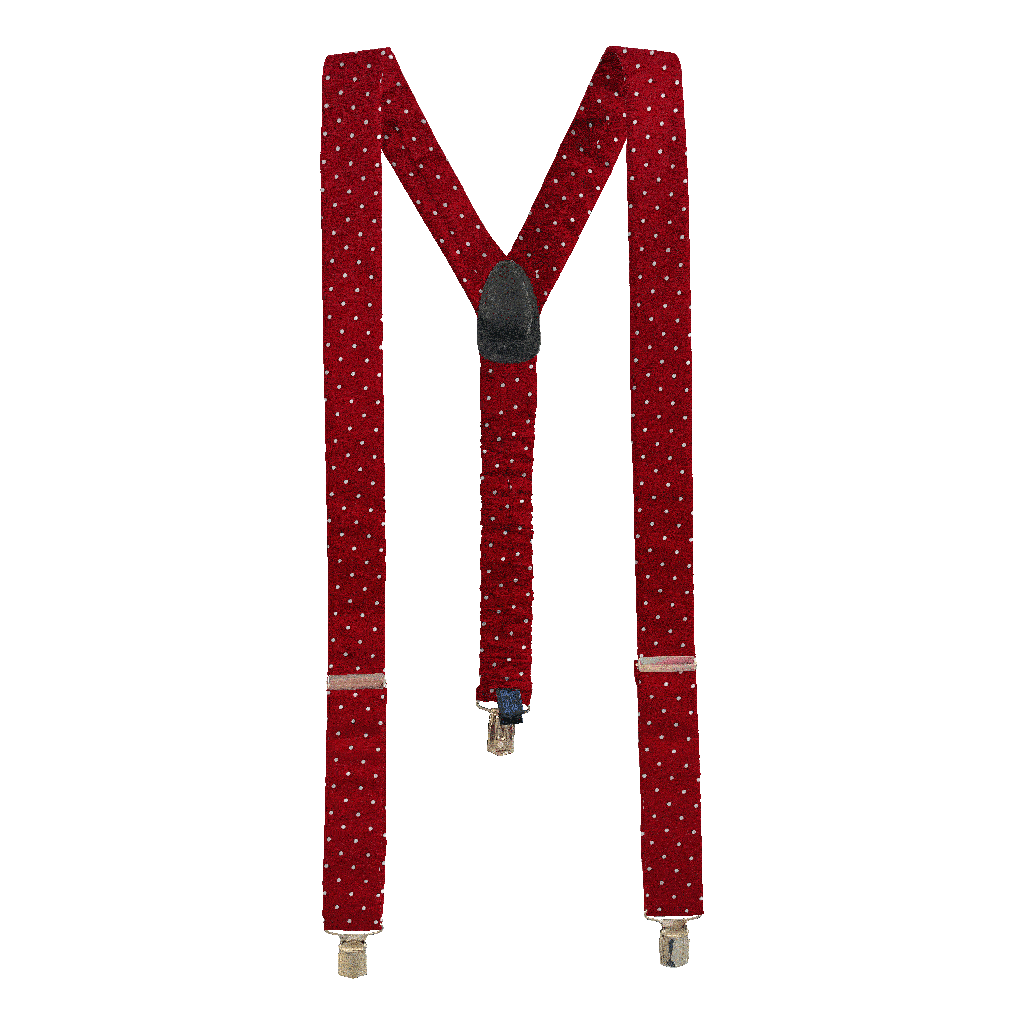 [BR-M-60-6062] Hosenträger aus Seide, Stoff: rot mit weißen Punkten (6062) (Metallklips)