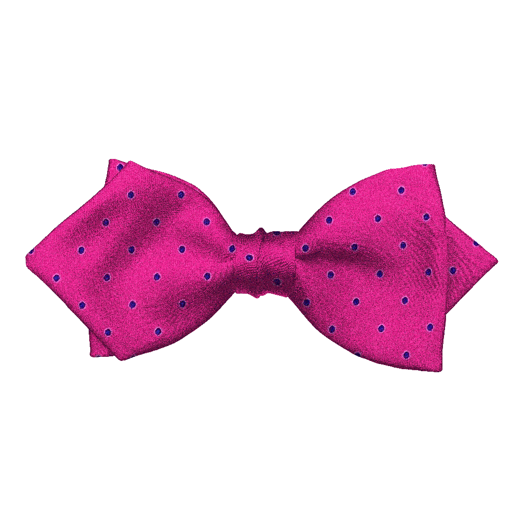 [BT-P-60-E-60-6063] Schleife aus Seide, Form: spitz, Höhe: 60, Stoff: magenta mit blauen Punkten (6063) (EASY: vorgebunden mit verstellbarer Größe)