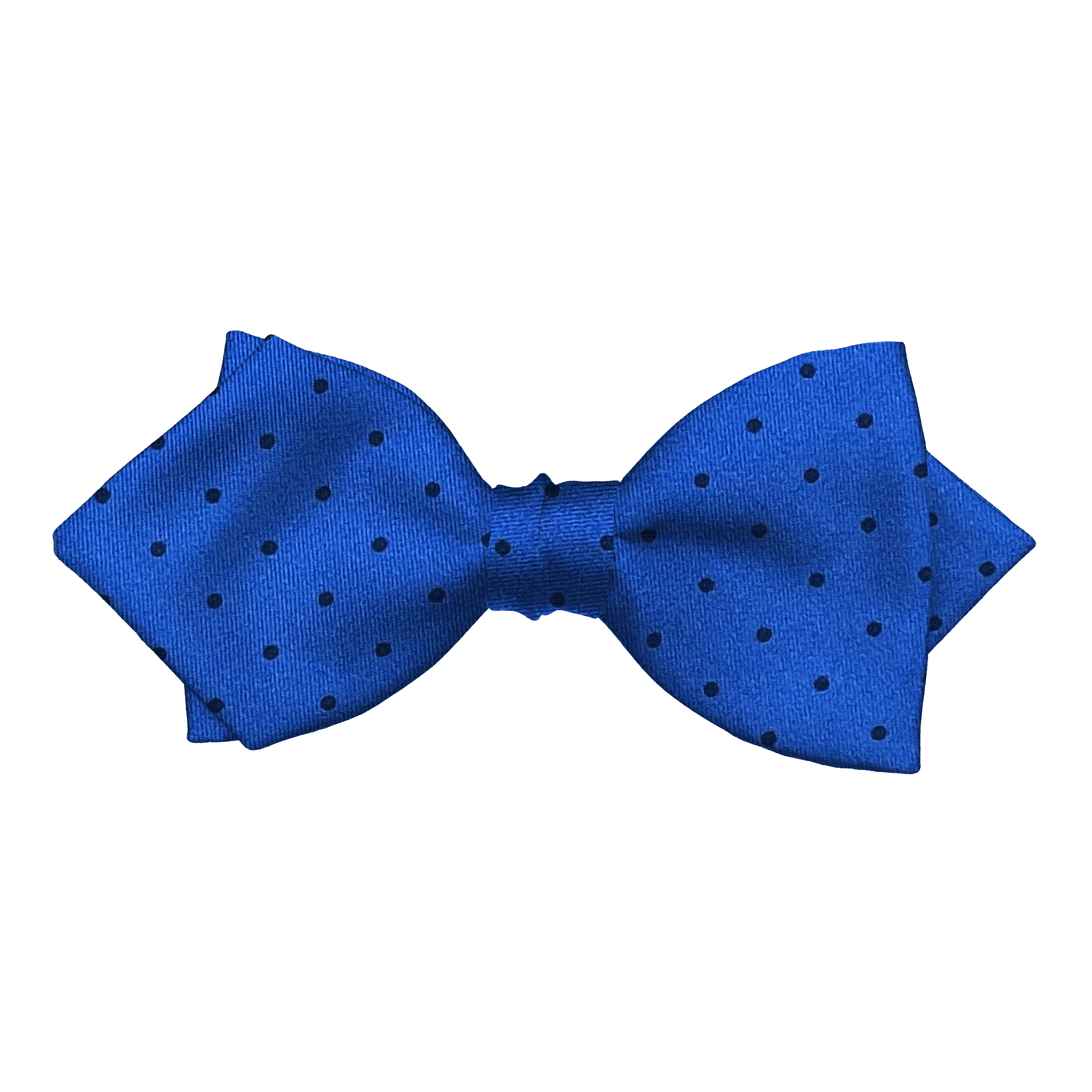 Schleife aus Seide, Form: spitz, Höhe: 60, Stoff: königsblau mit schwarzen Punkten (6064)