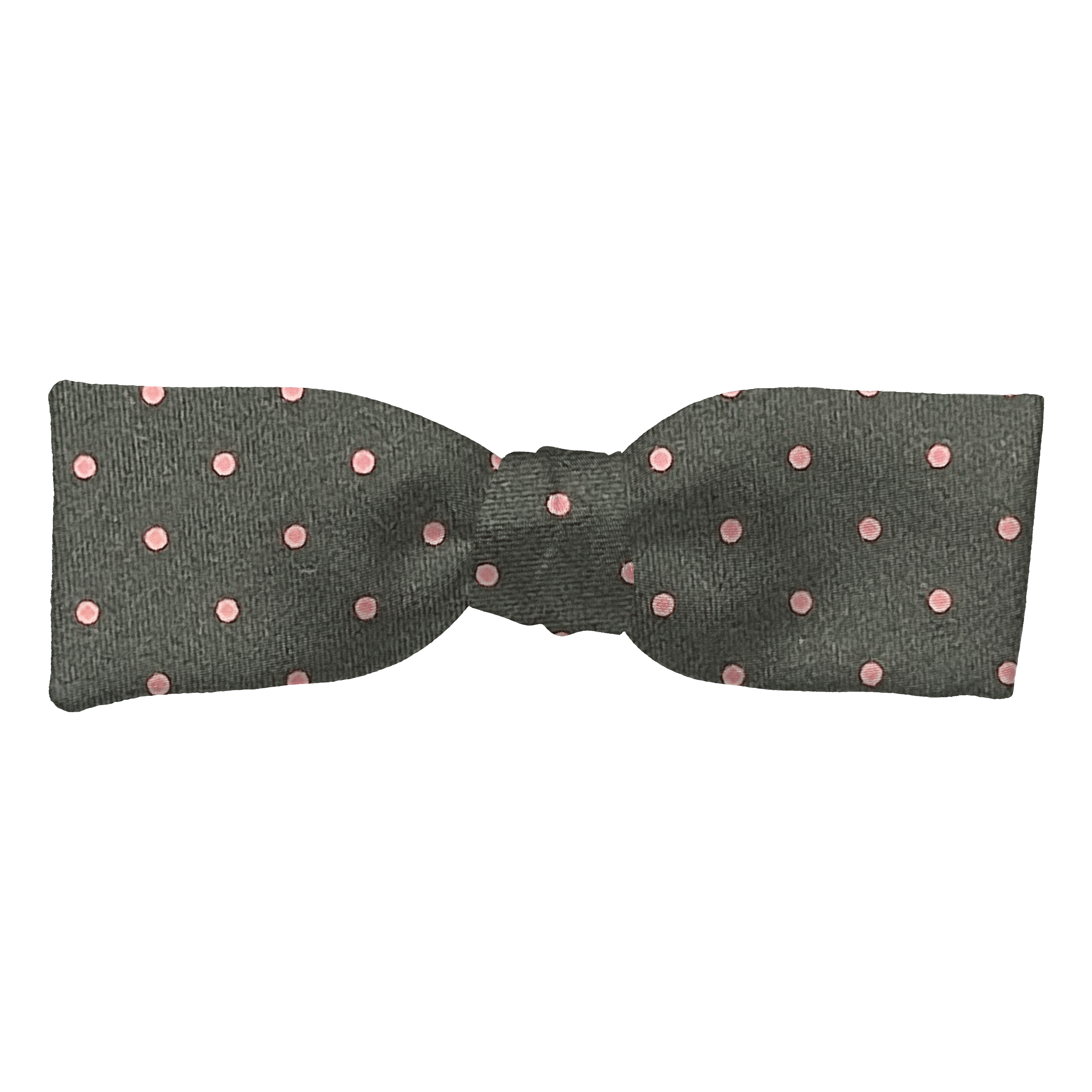 Schleife aus Seide, Form: gerade, Höhe: 35, Stoff: schwarz mit rosa Punkten (6066)