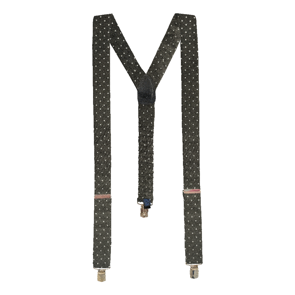 [BR-M-60-6068] Hosenträger aus Seide, Stoff: schwarz mit weißen Punkten (6068) (Metallklips)