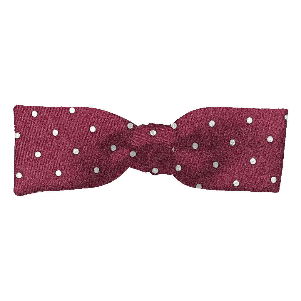 [BT-S-35-E-60-6070] Schleife aus Seide, Form: gerade, Höhe: 35, Stoff: bordeauxrot mit weißen Punkten (6070) (EASY: vorgebunden mit verstellbarer Größe)